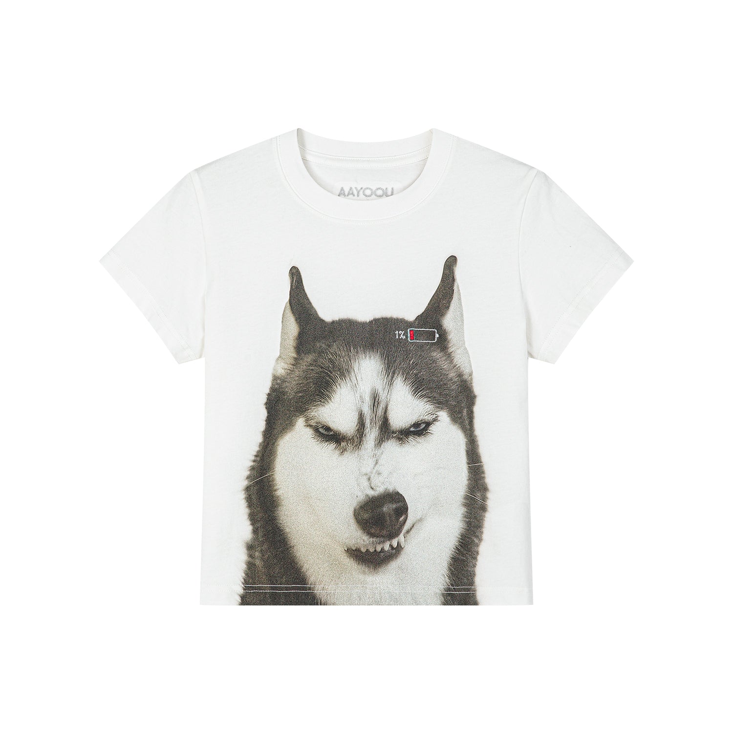 Battery low Siberian husky portrait t-shirt