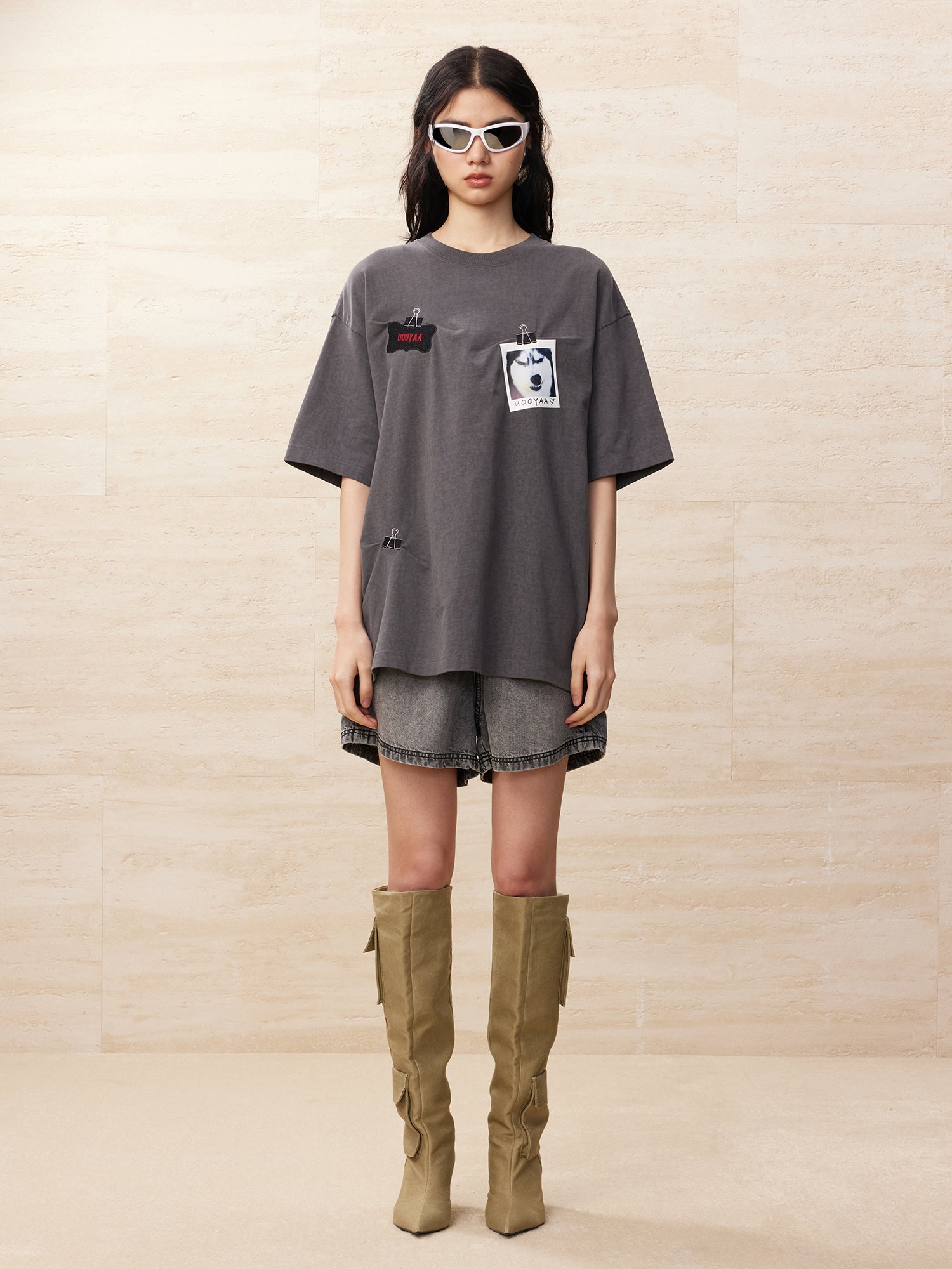 Clipped Siberian husky polaroid t-shirt