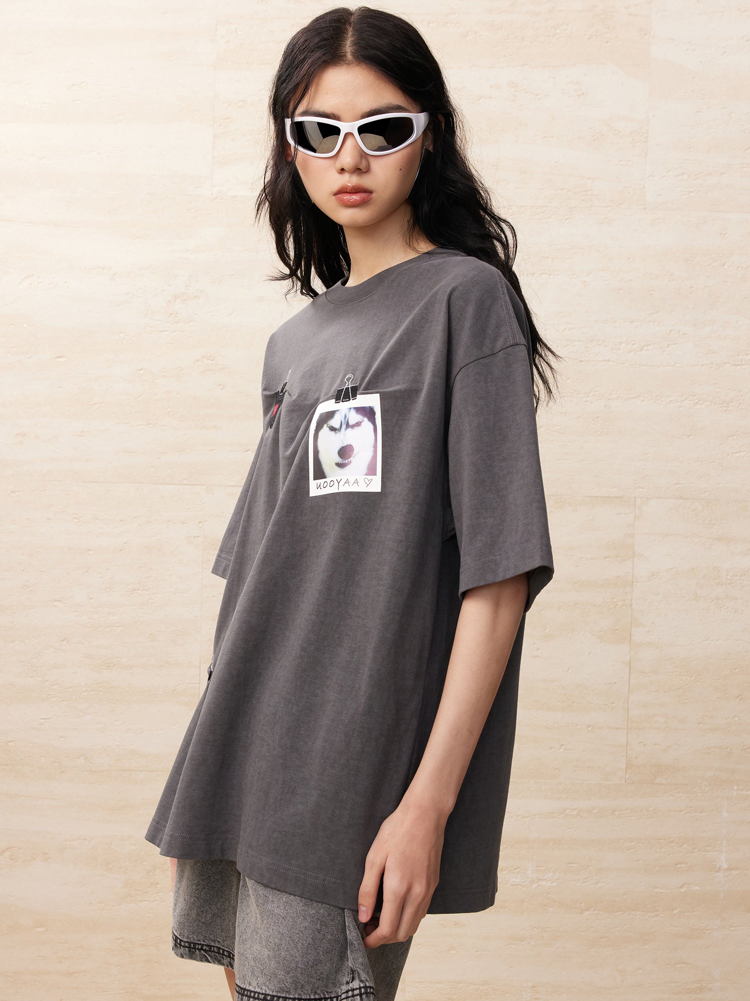 Clipped Siberian husky polaroid t-shirt