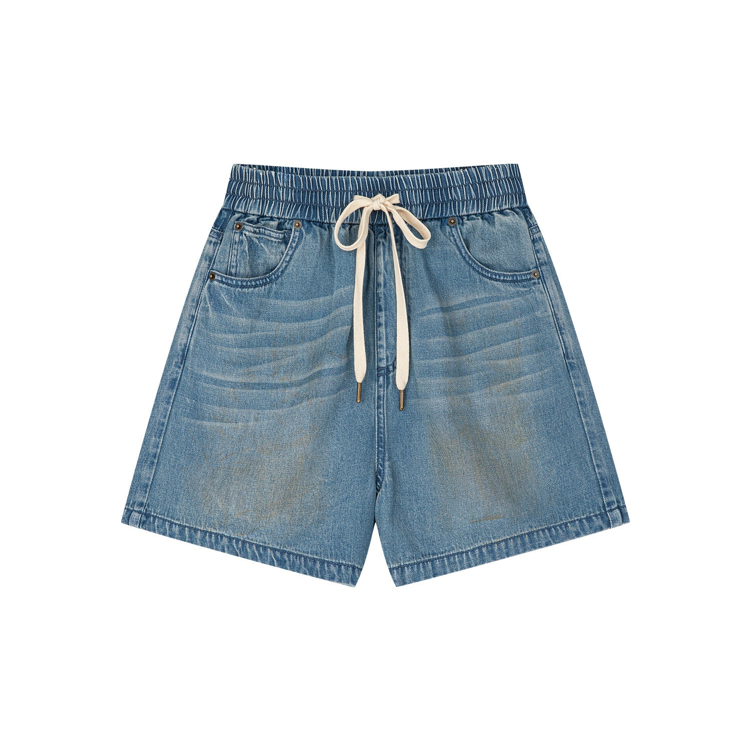 Casual drawstring denim shorts