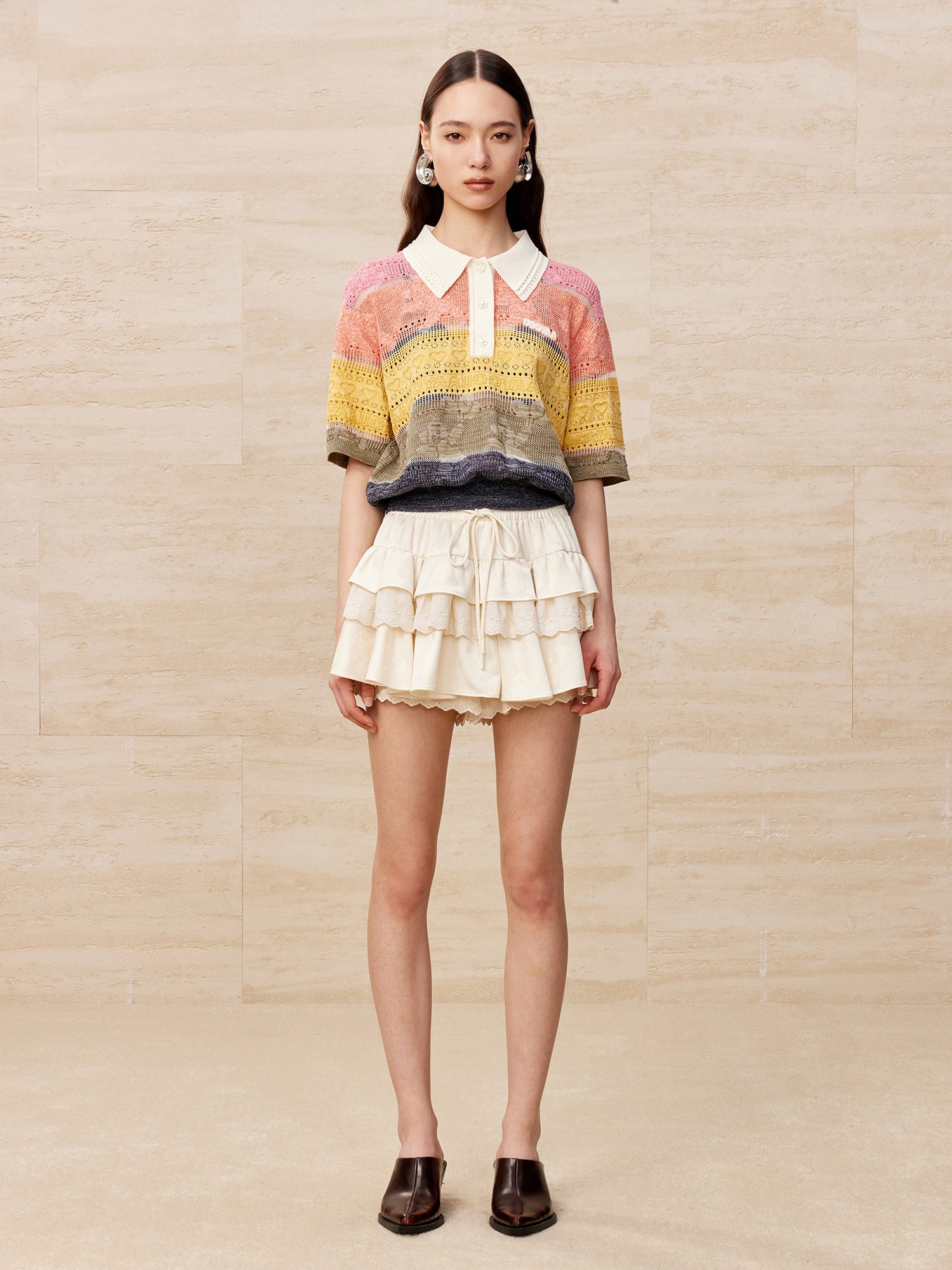 Ivory ruffle short skirt