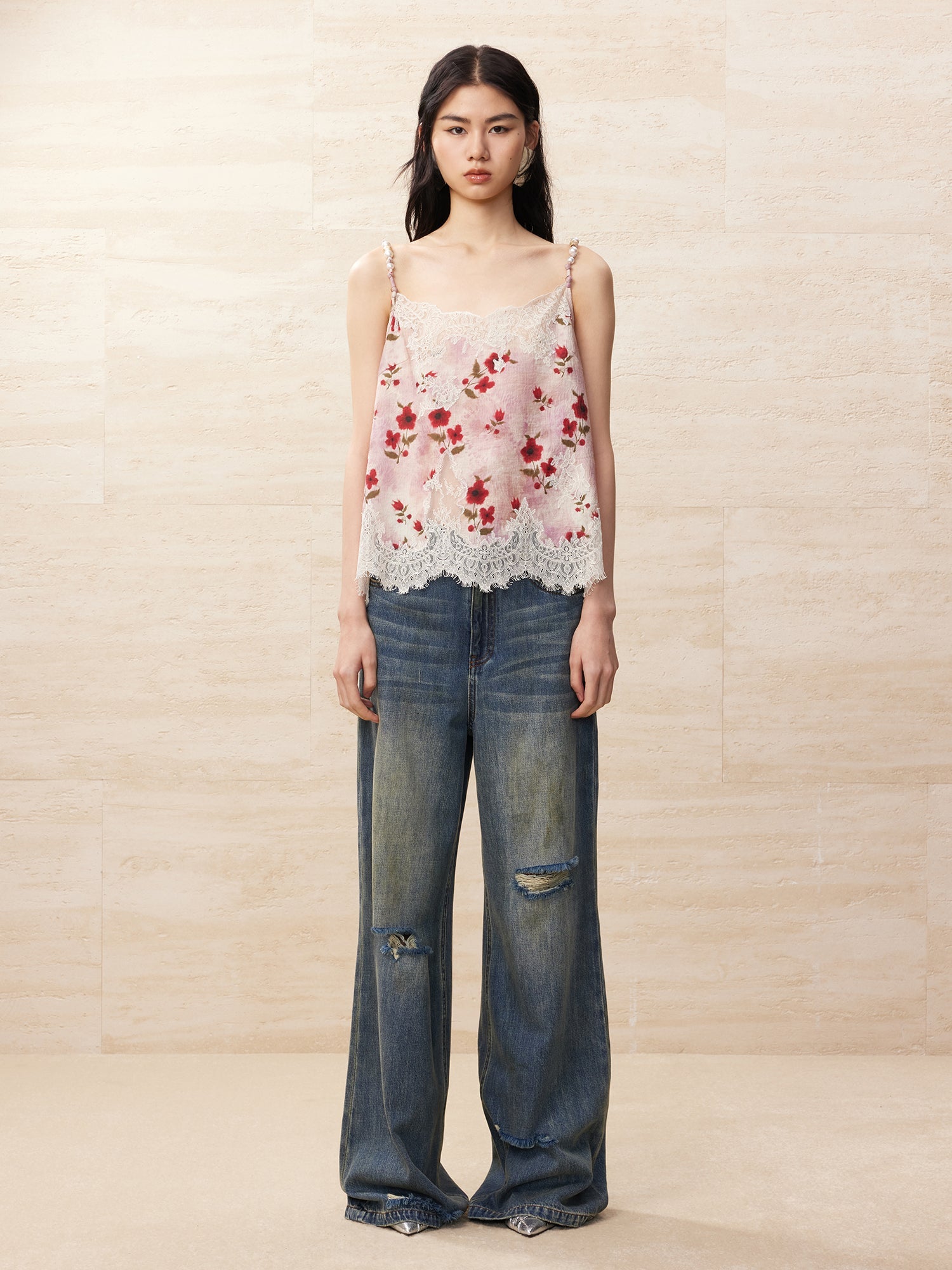 Ripped wide leg jeans