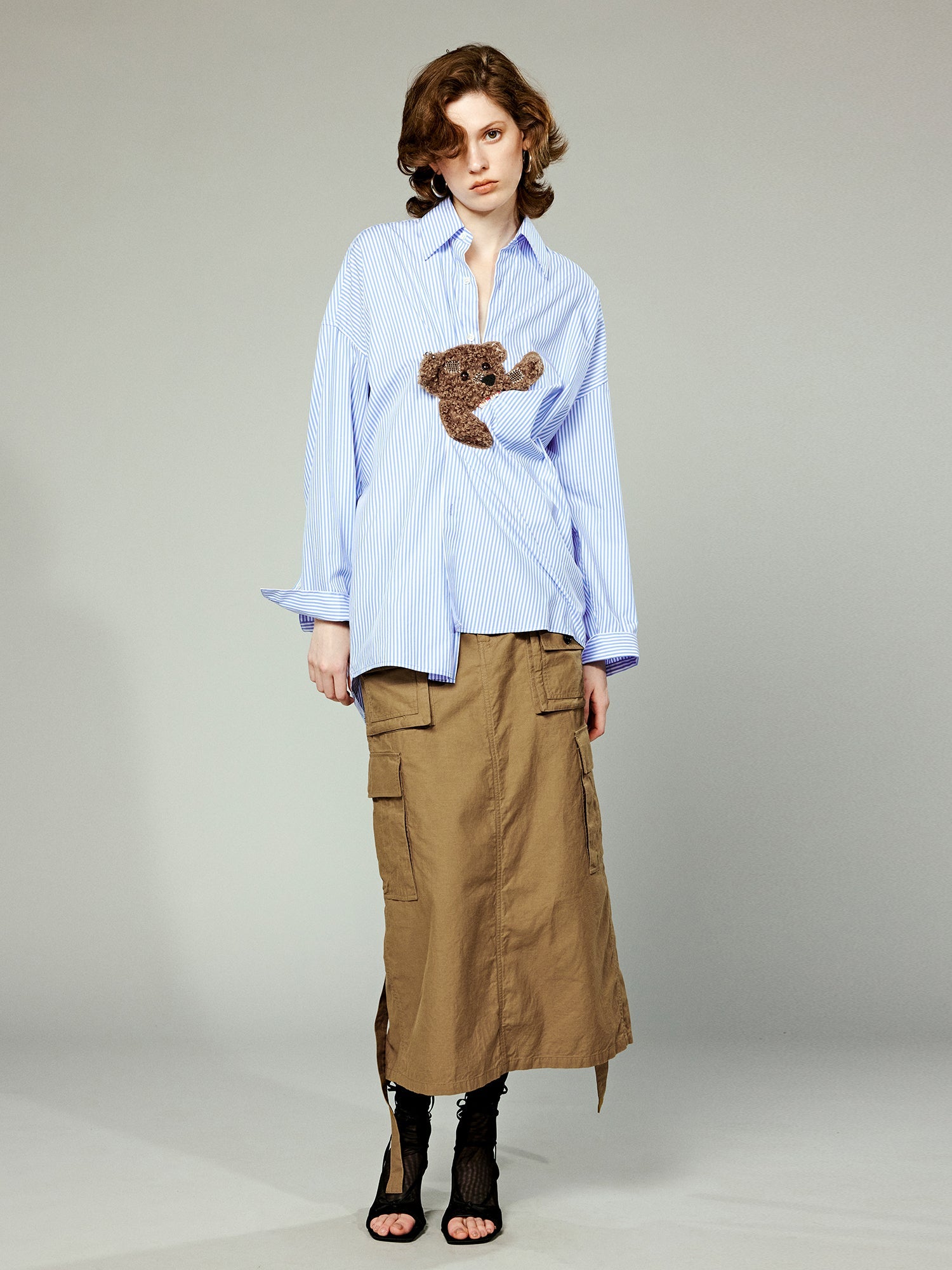 Playful teddy bear pinstriped shirt