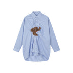 Playful teddy bear pinstriped shirt
