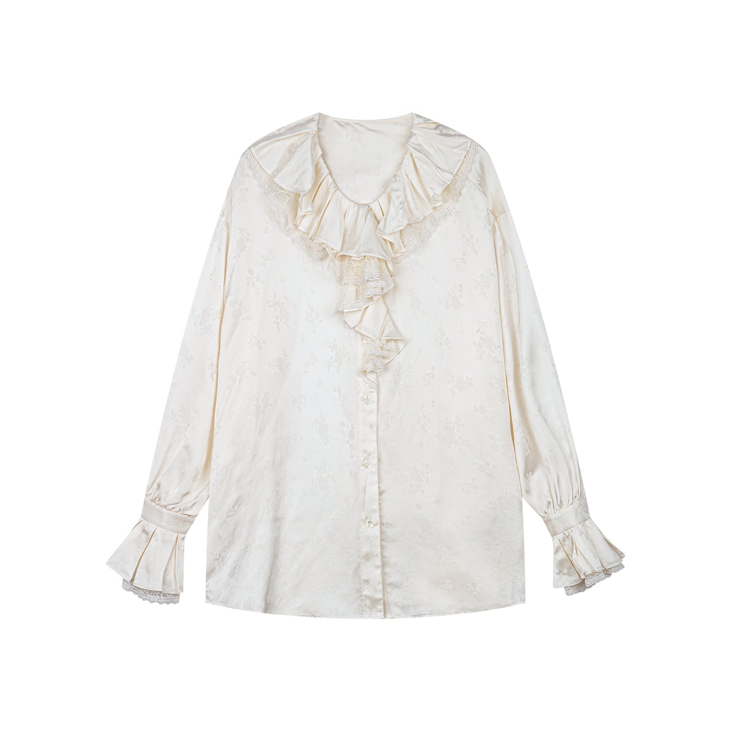 Lace ruffled collar embroidered shirt