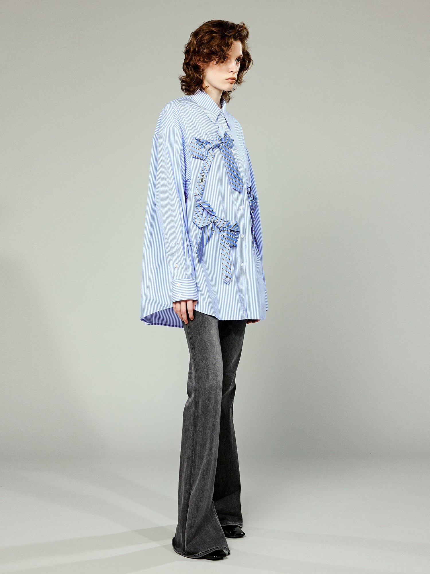 Tie Bowknot Pinstriped Shirt