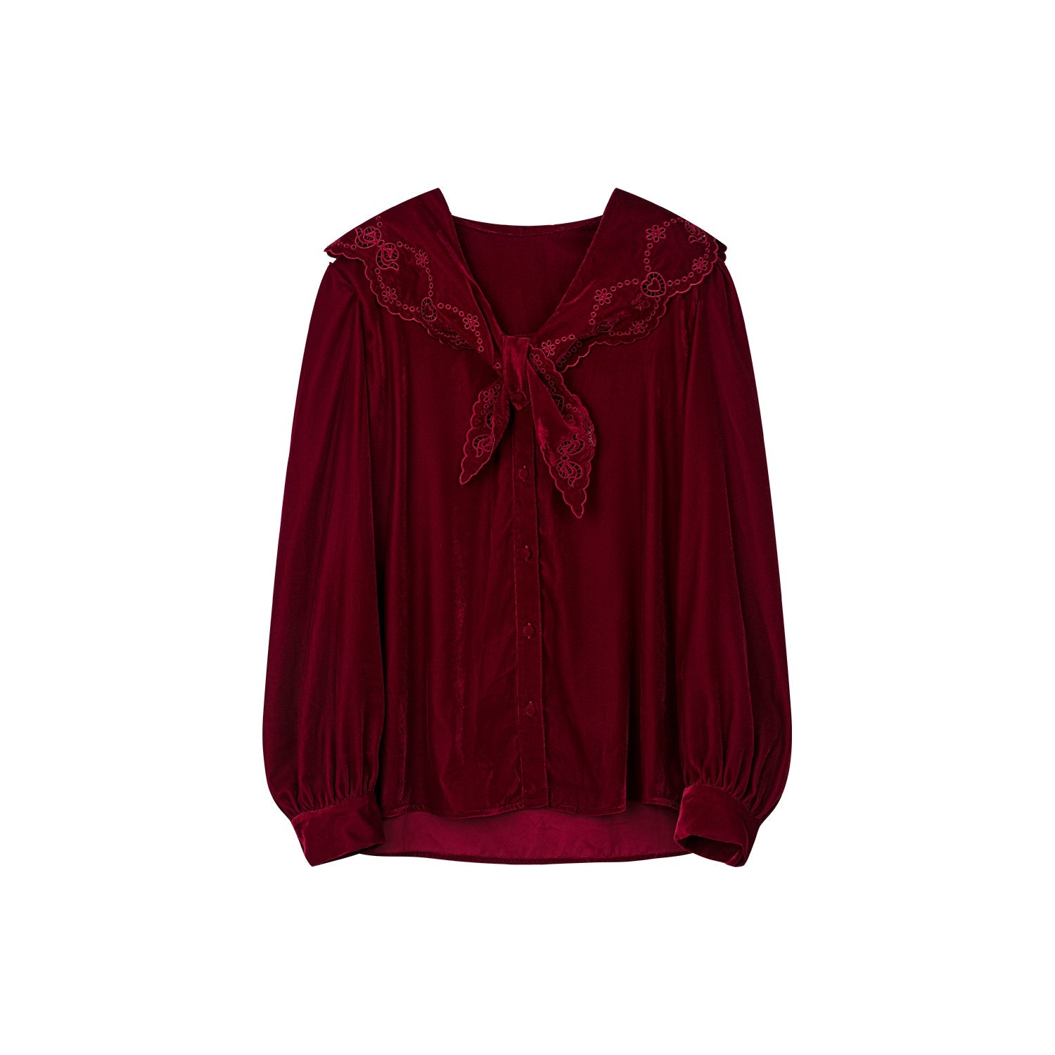 Burgundy velvet sailor collar shirt