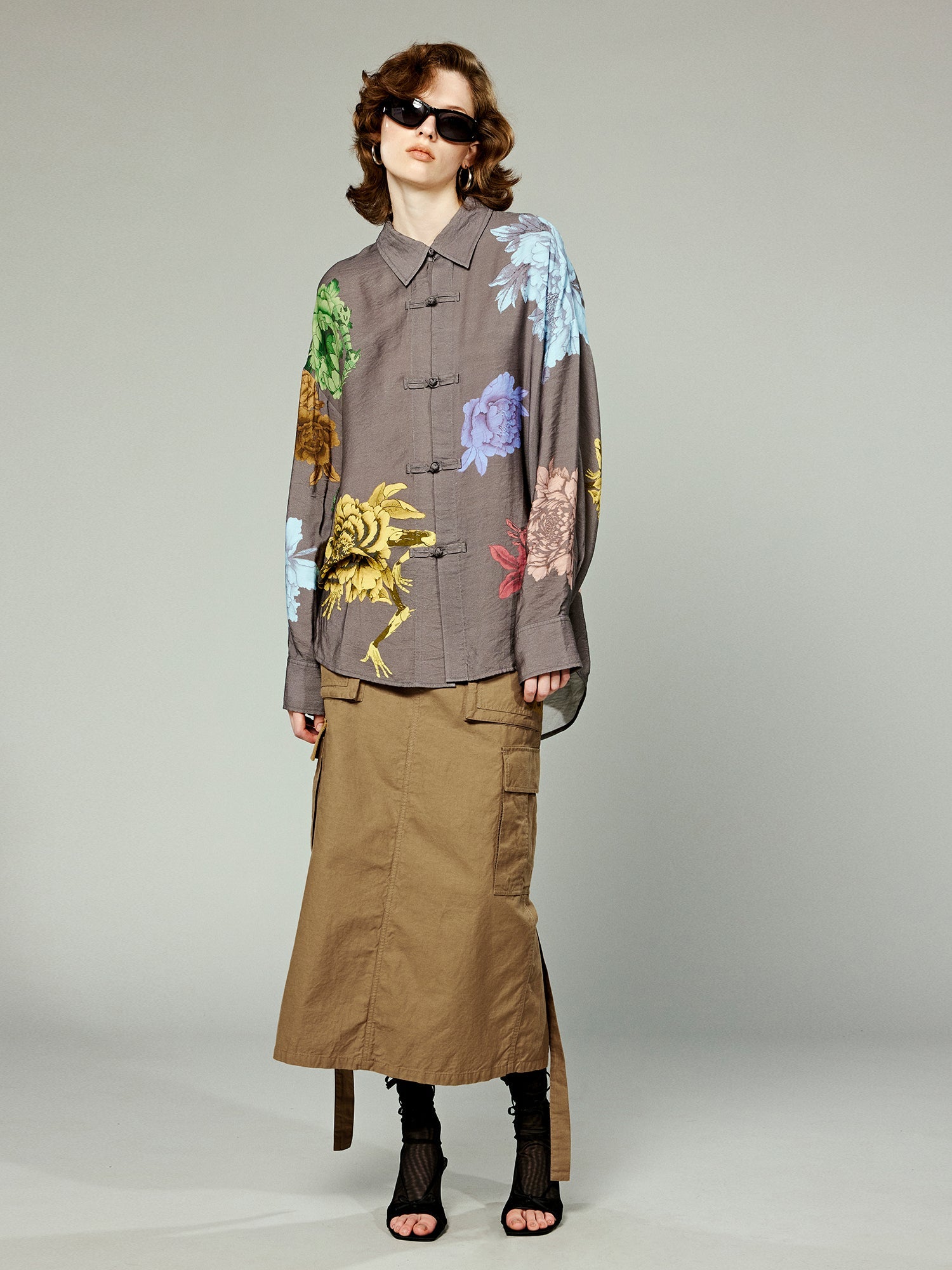 Artistic and playful monster flower Chinese-style shirt
