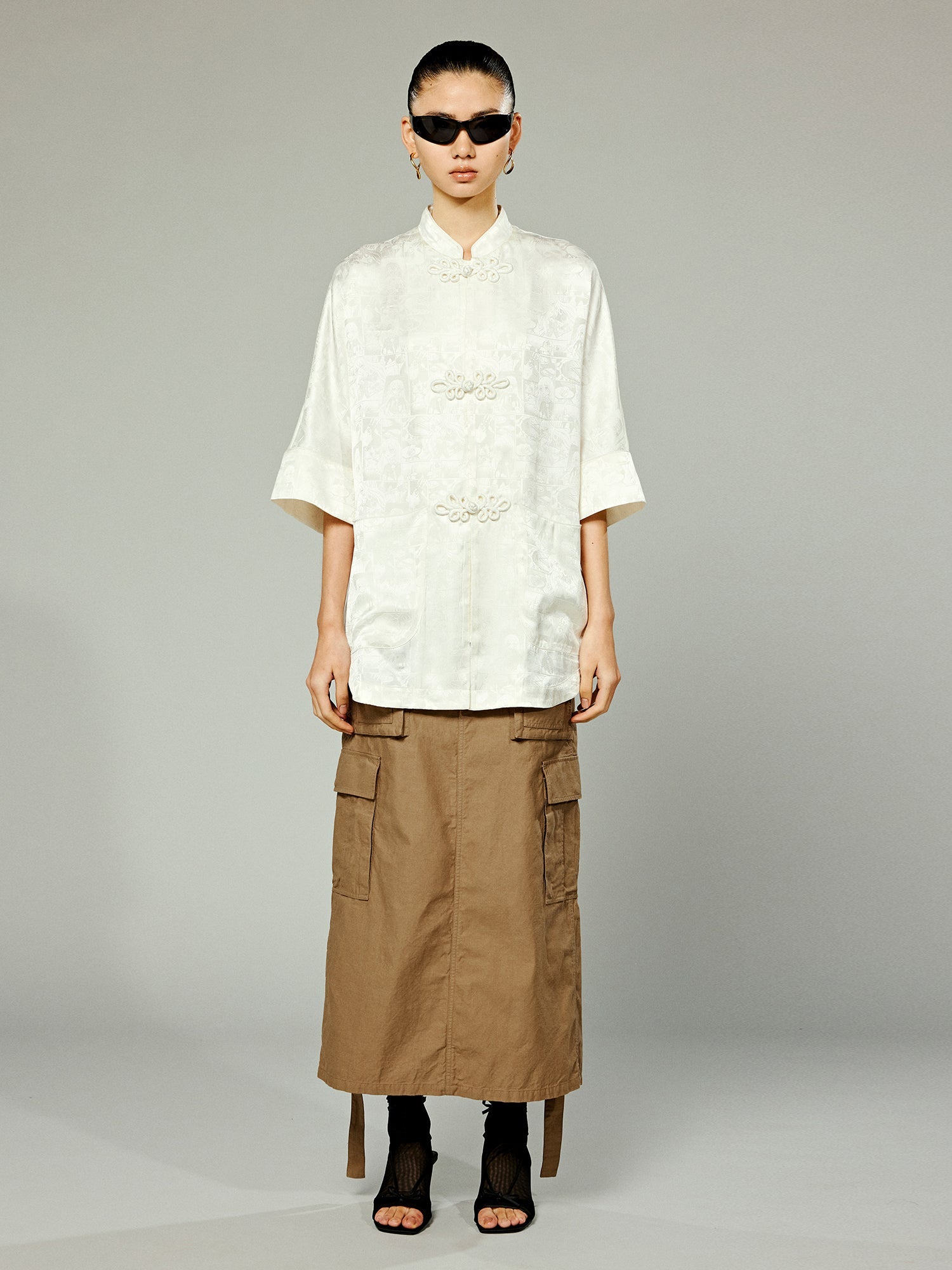 Floral Chinese cartoon girl shirt