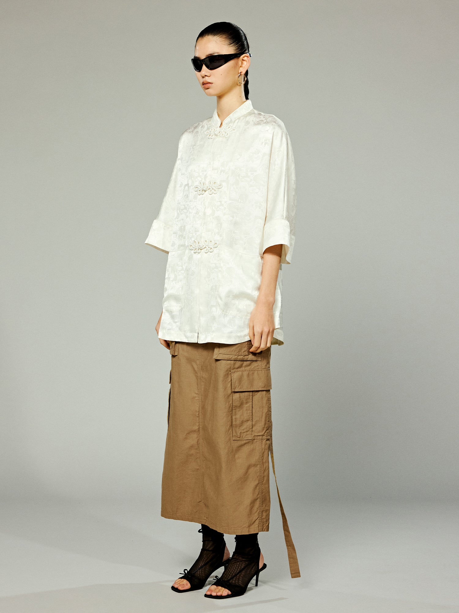 Floral Chinese cartoon girl shirt