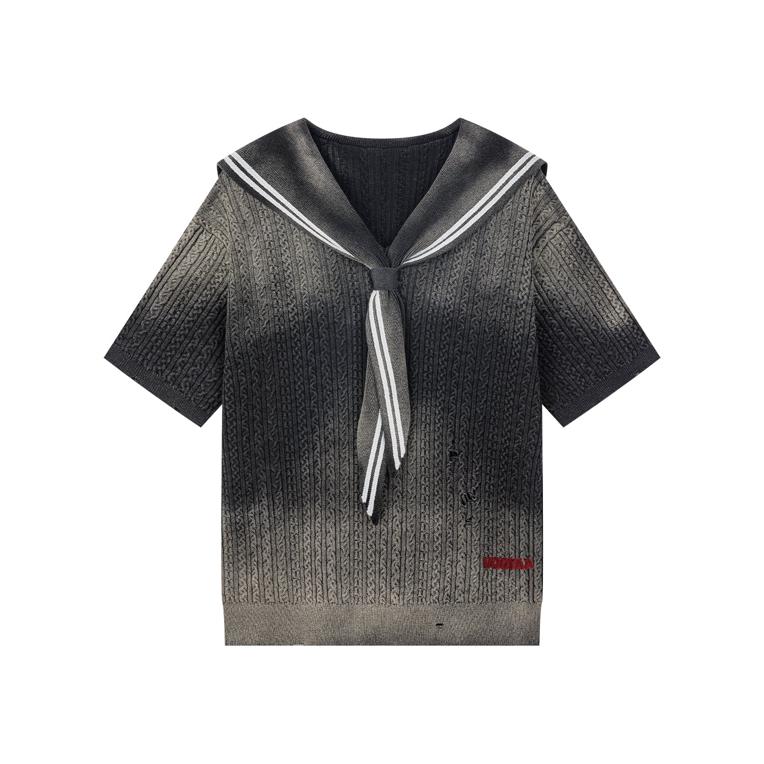 Washed cable knit sailor collar sweater t-shirt