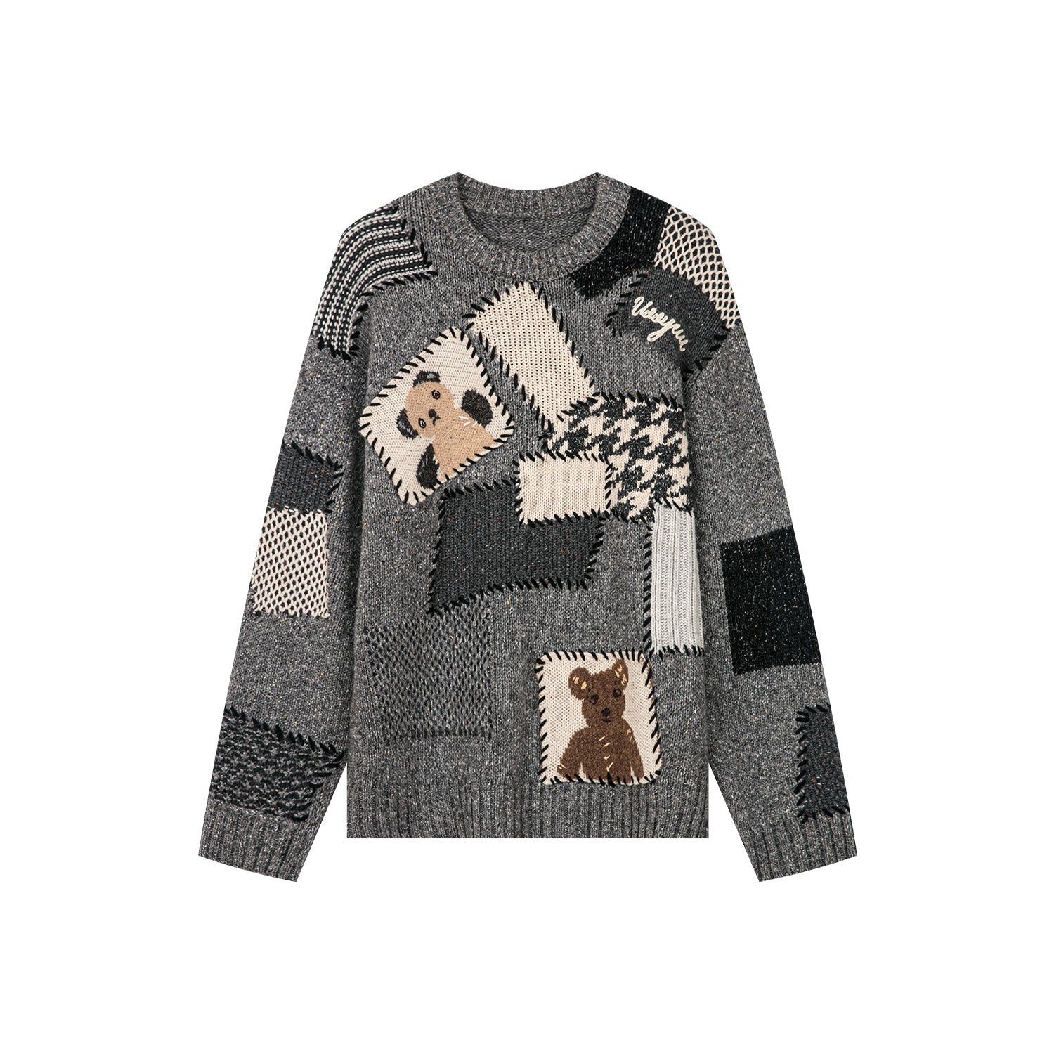 Vintage-inspired knit sweater with patches