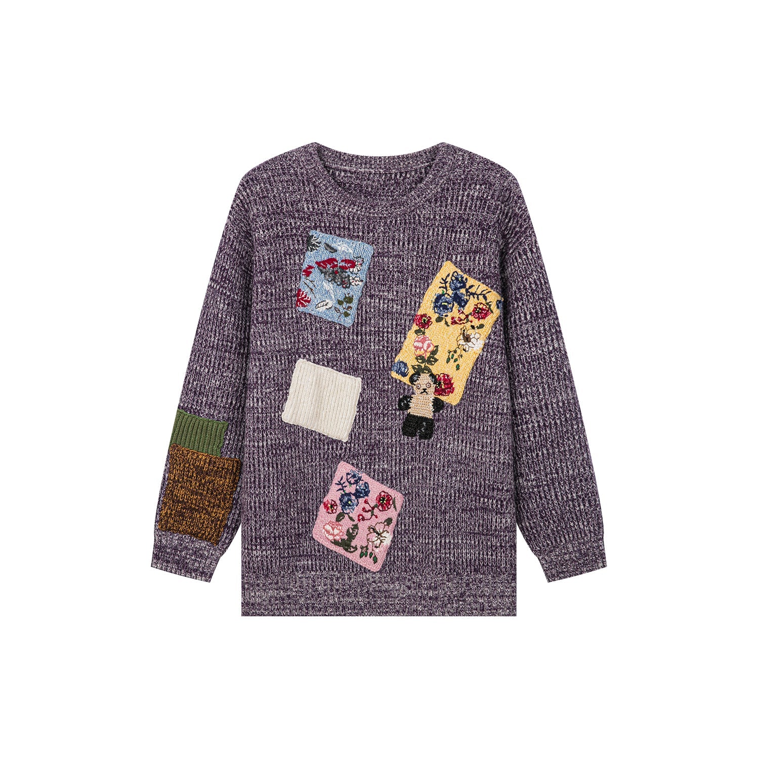 Vintage-inspired knit sweater with patches