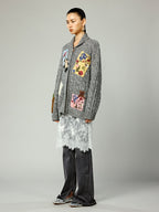 Vintage-inspired patch zip cardigan