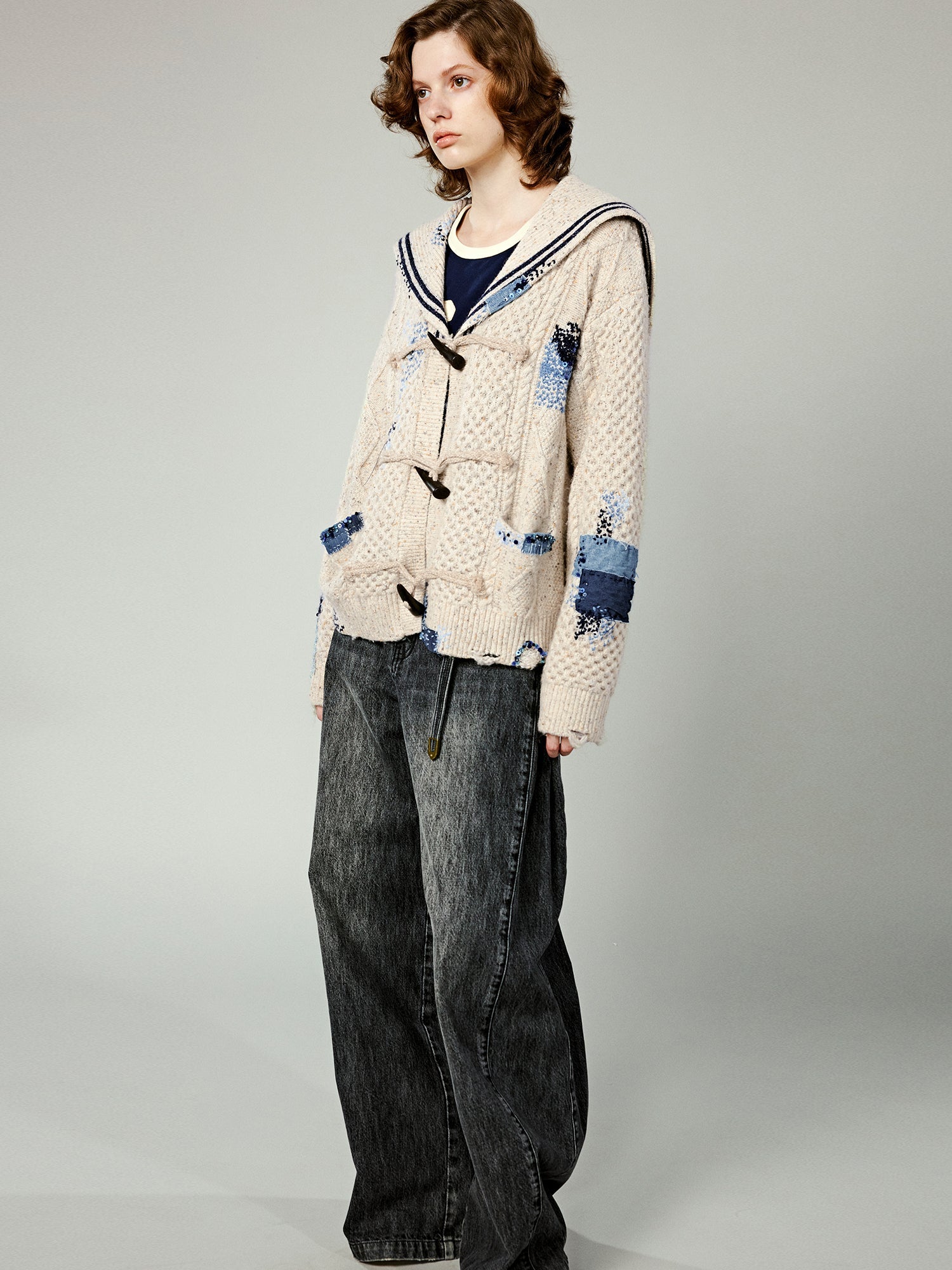 Sailor collar cable knit cardigan Sailor collar cable knit cardigan