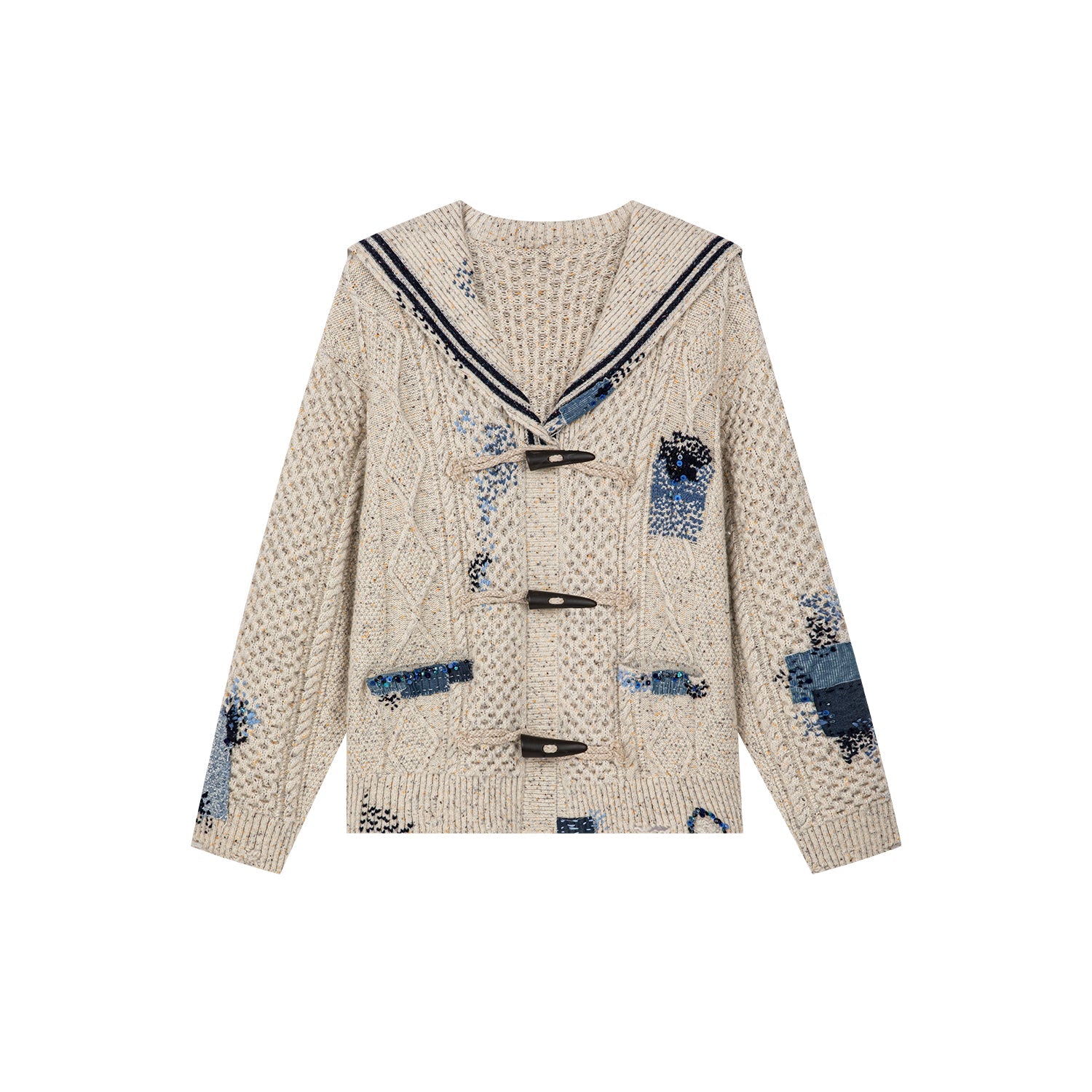 Sailor collar cable knit cardigan