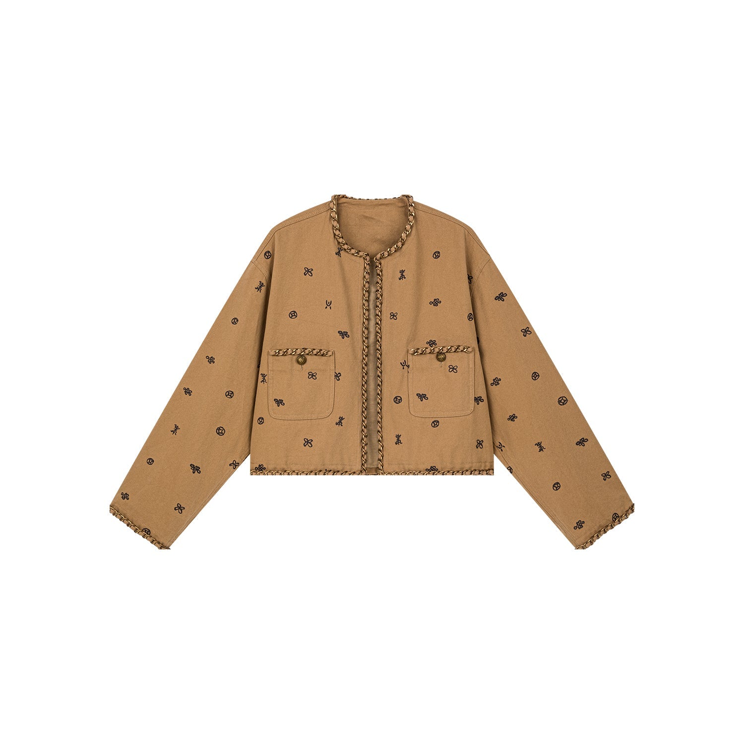 Chinese-style embroidered collarless jacket