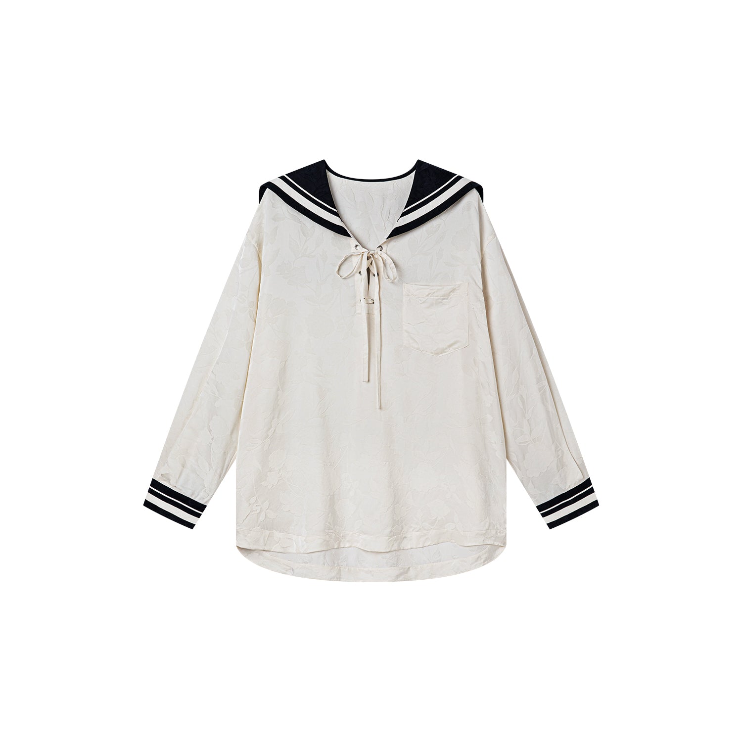 Satin jacquard sailor collar blouse