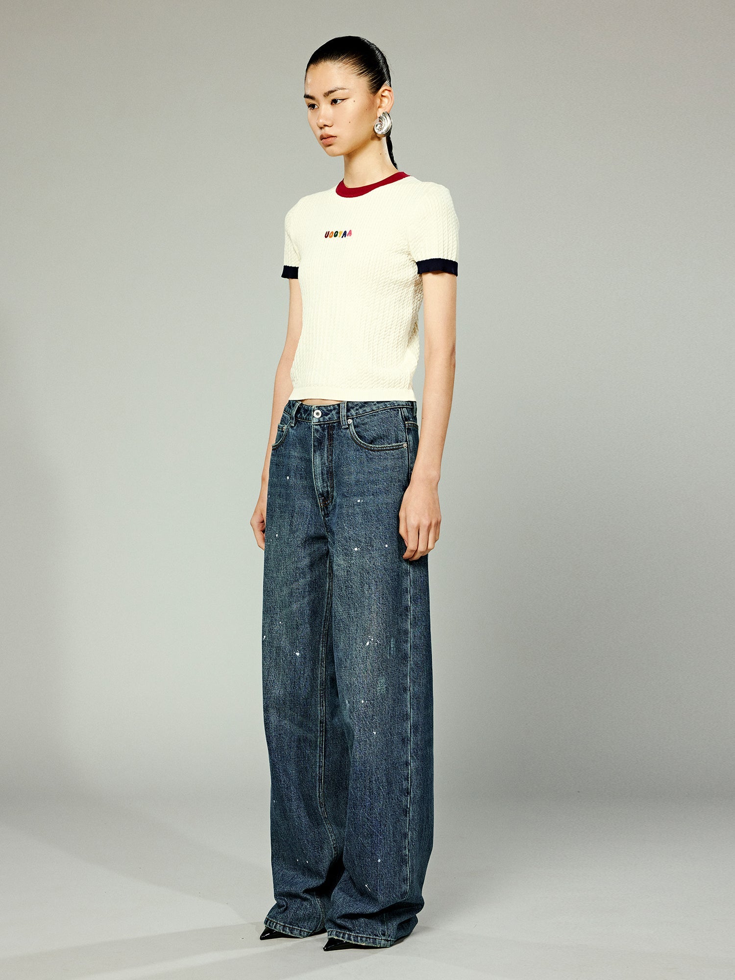 Vintage washed splatter paint jeans