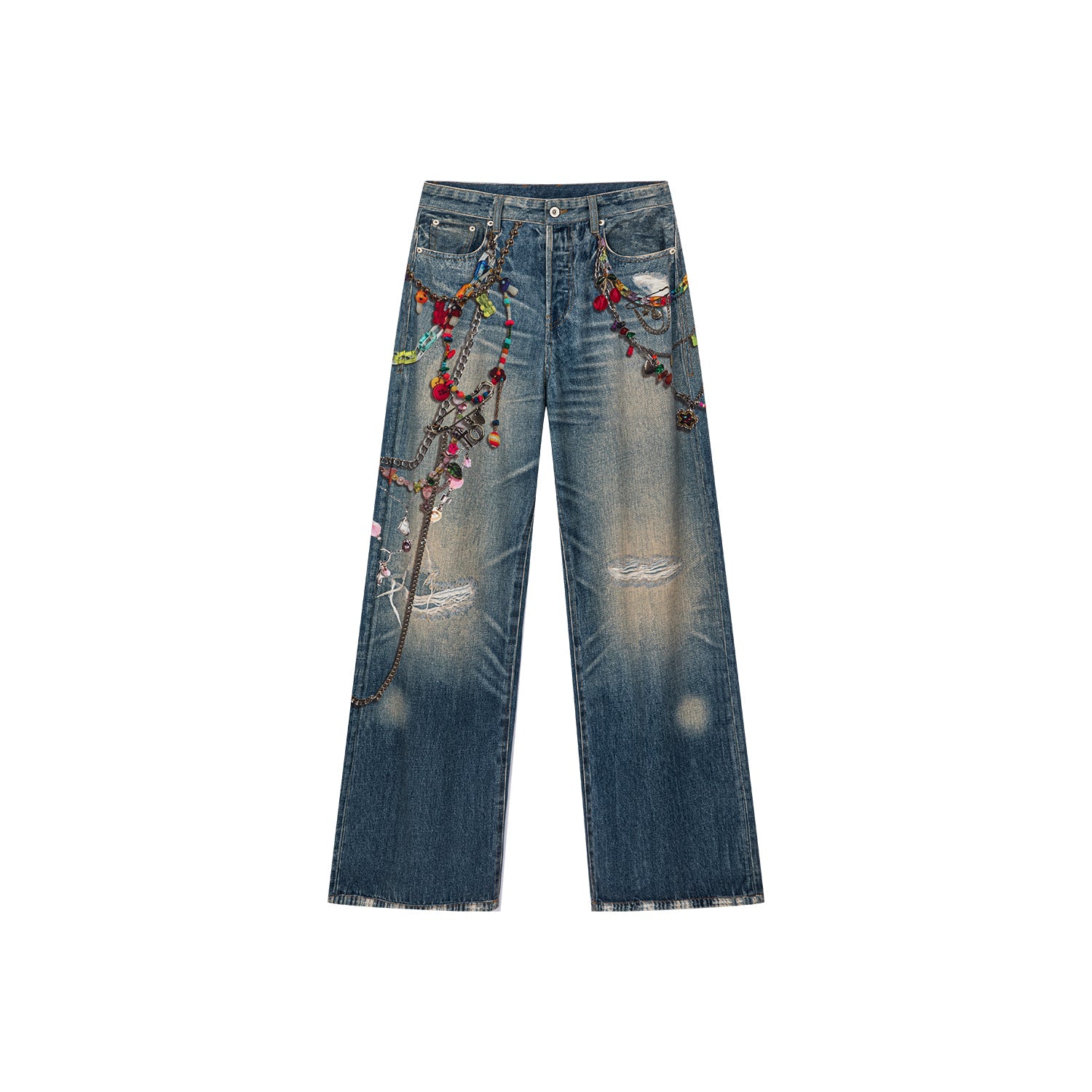Trompe l'oeil chain print jeans