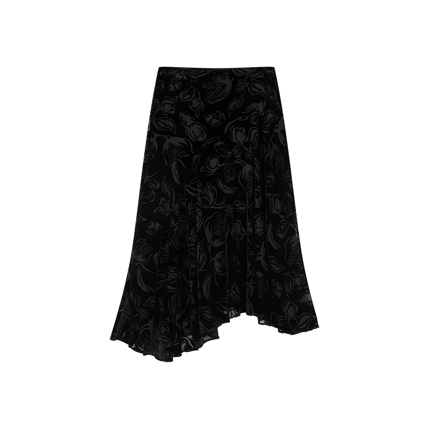 Velvet floral irregular hem skirt