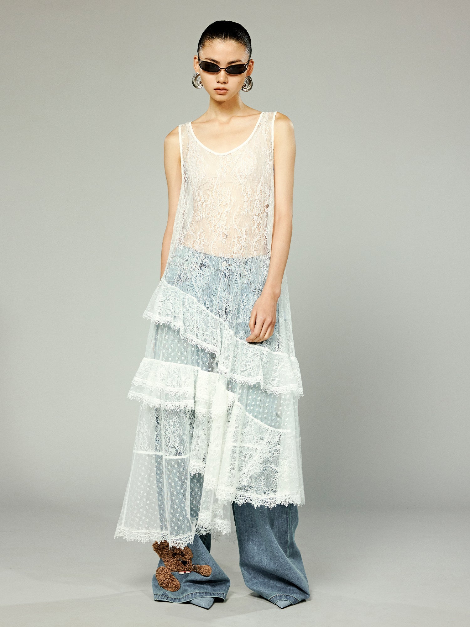 Asymmetrical lace patchwork dress