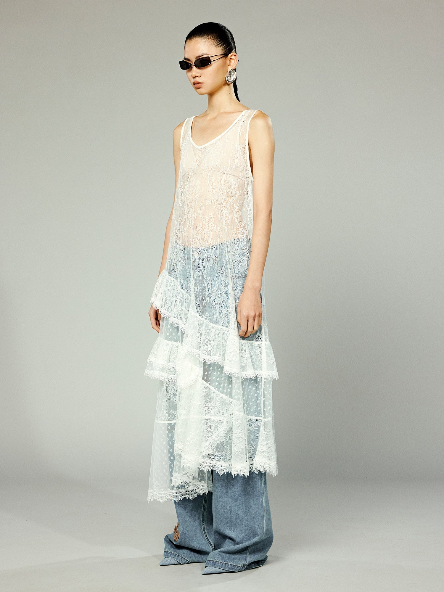 Asymmetrical lace patchwork dress