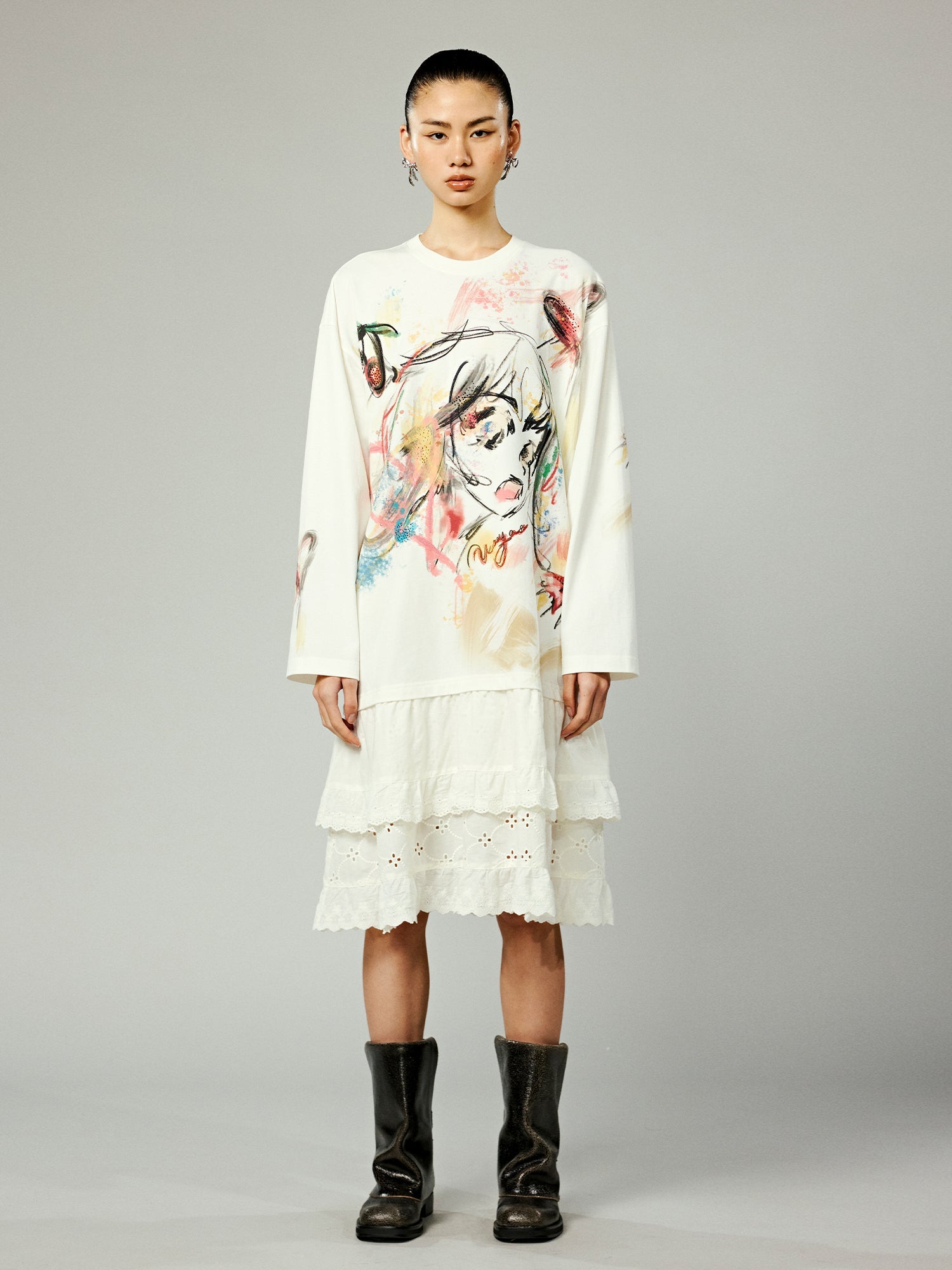 Graffiti lace patchwork dress