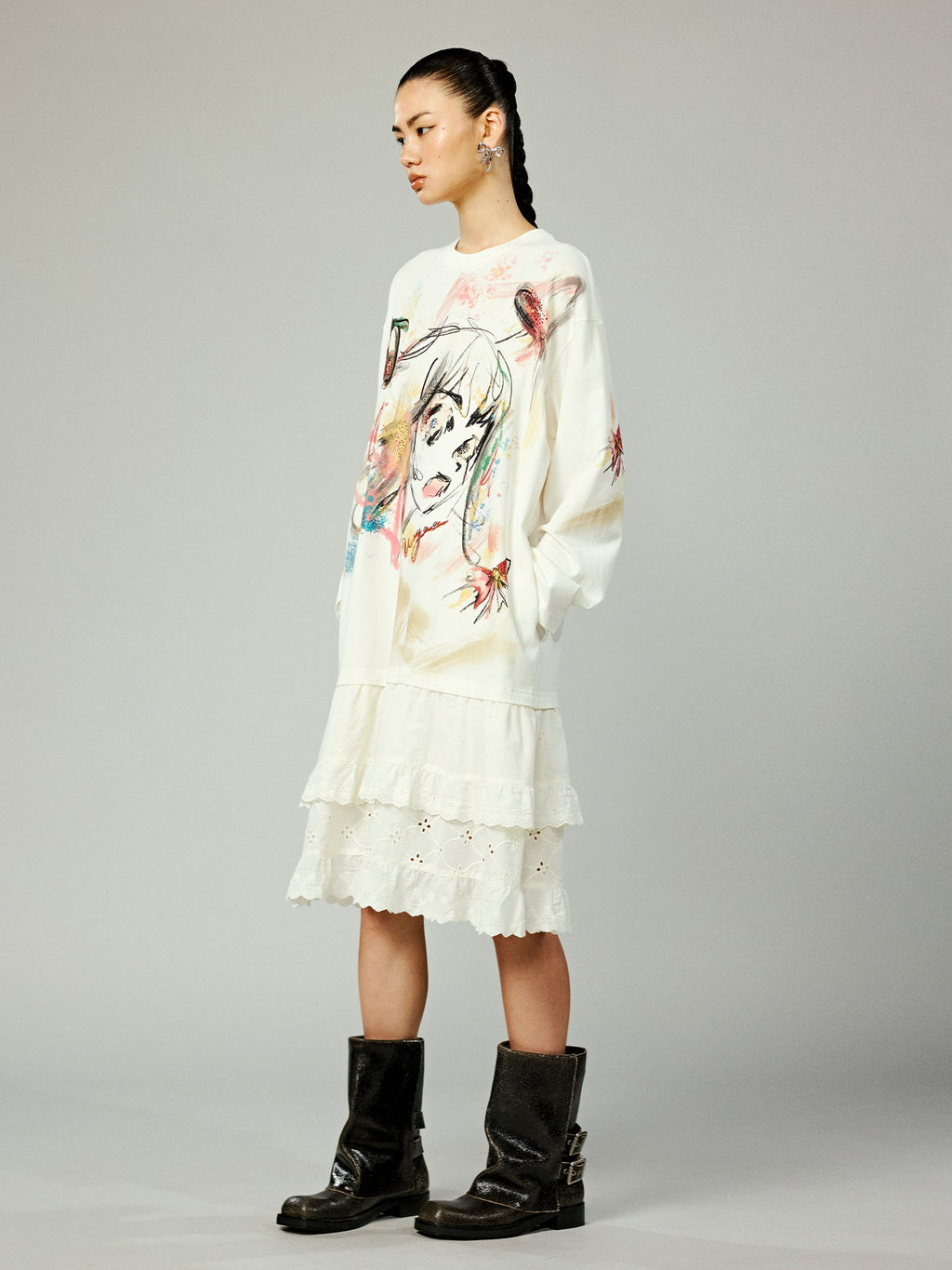 Graffiti lace patchwork dress
