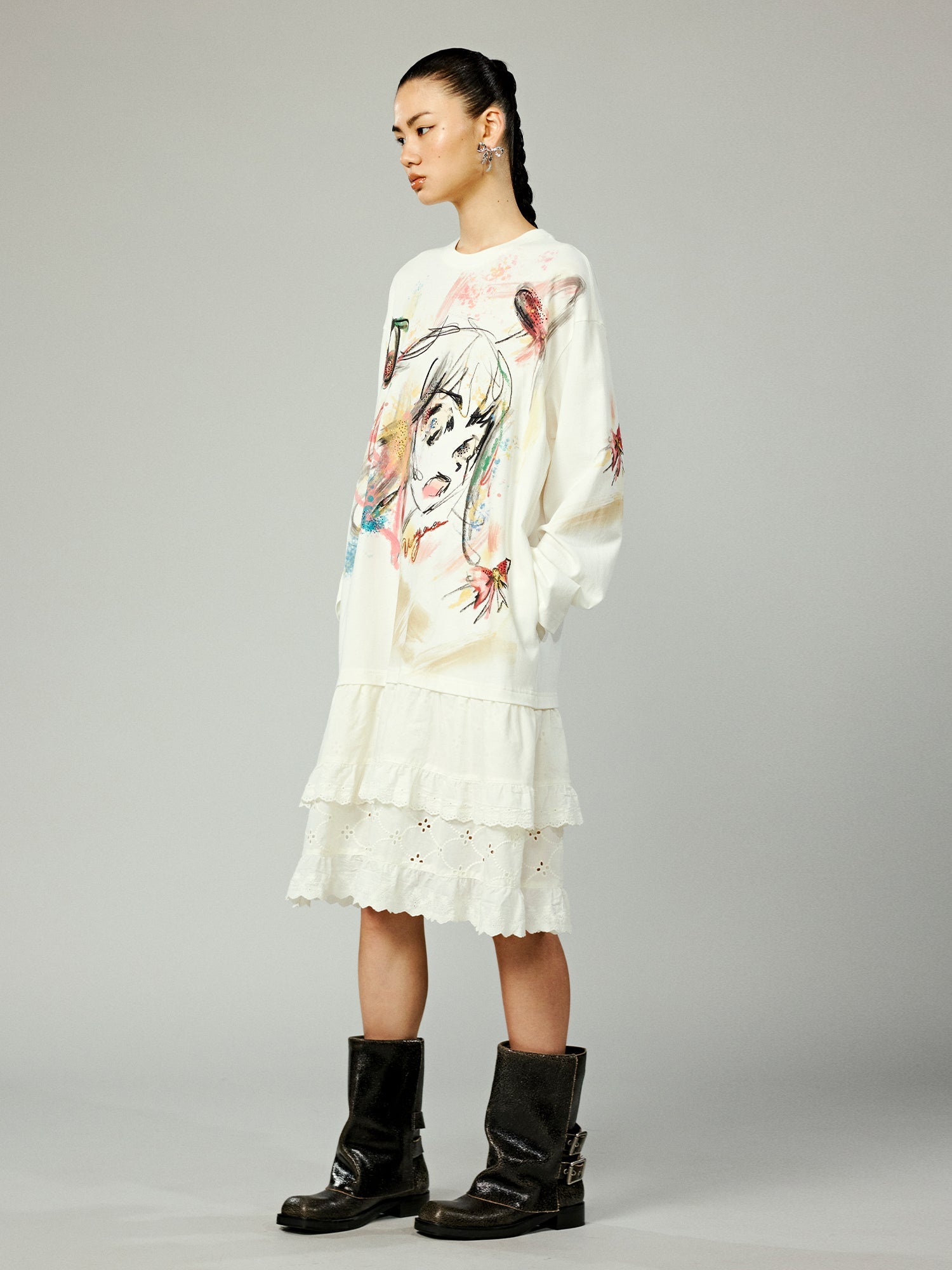 Graffiti lace patchwork dress