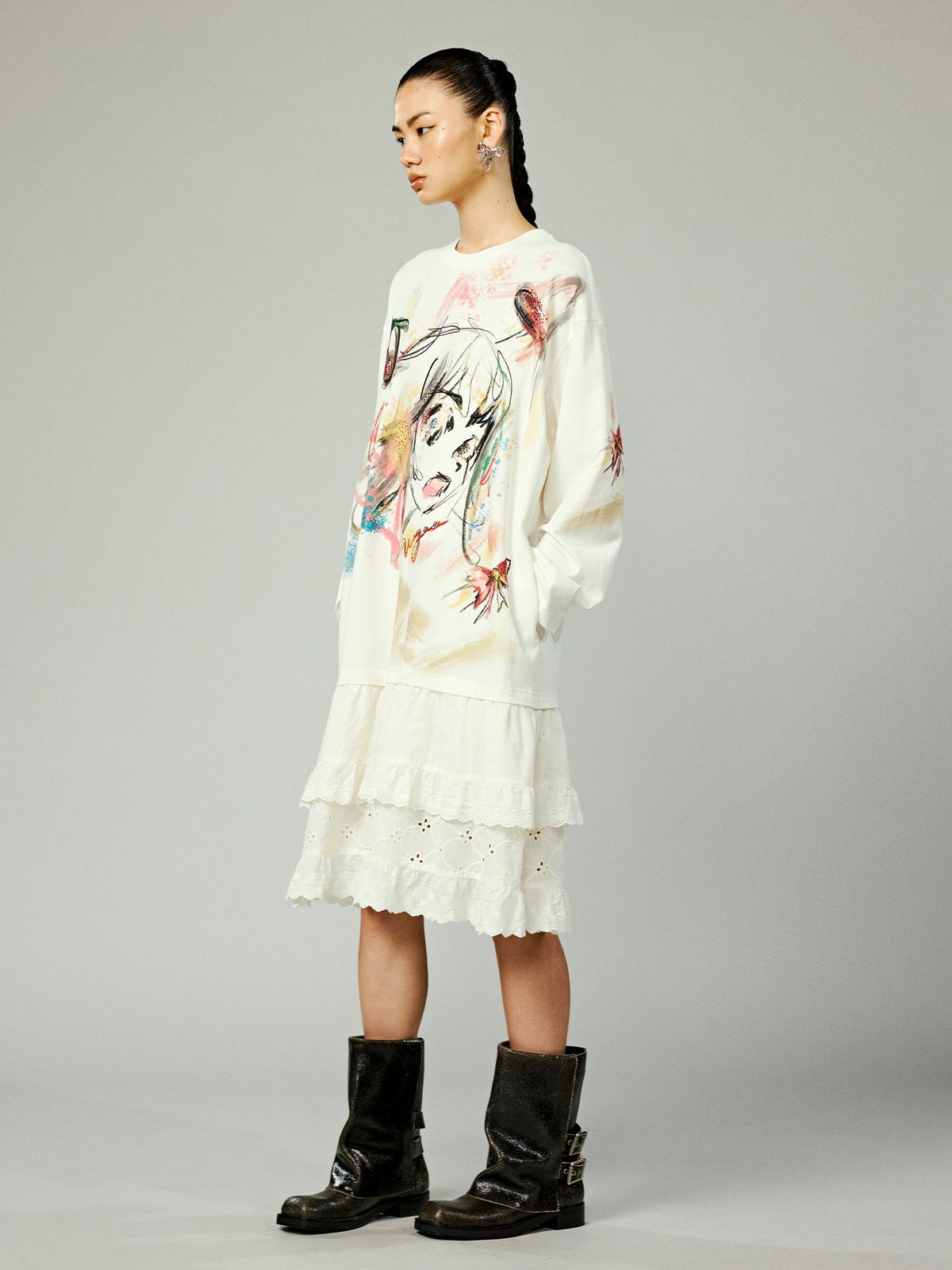 Graffiti lace patchwork dress