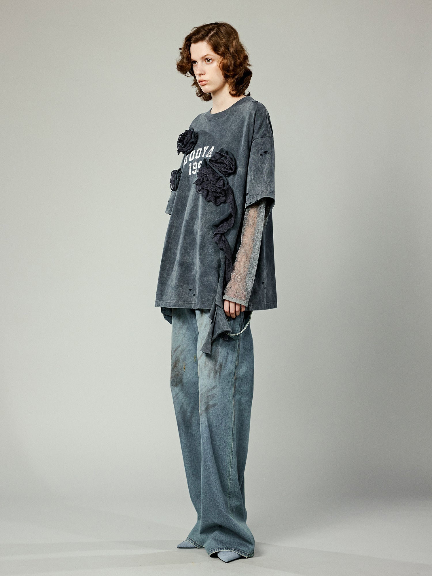 Distressed faux layered varsity t-shirt