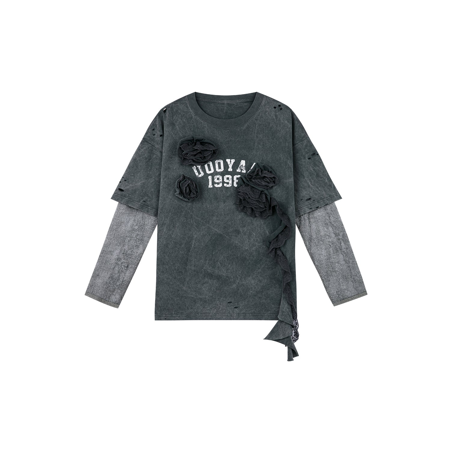 Distressed faux layered varsity t-shirt