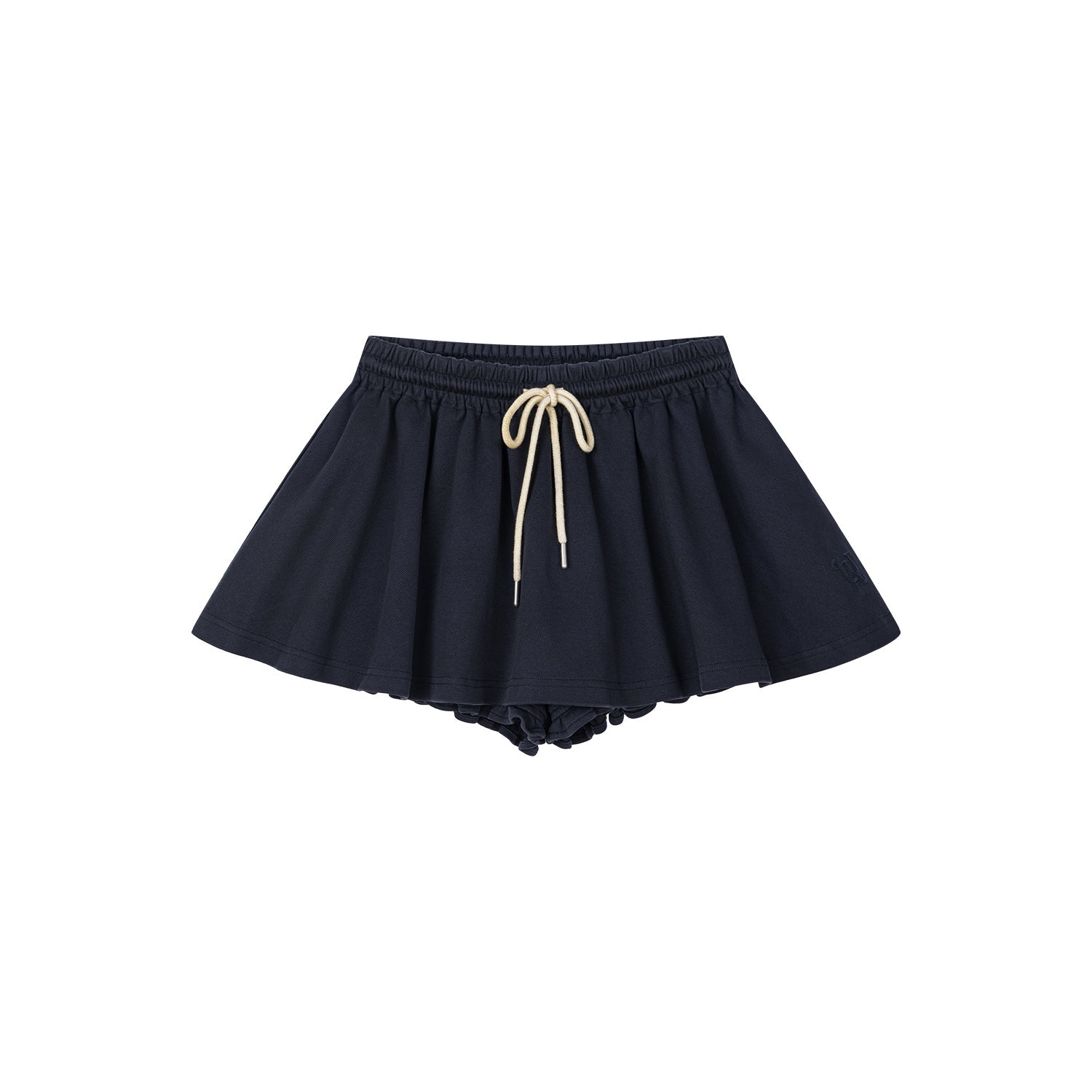 Sporty ruffle hem tweed skort in navy blue