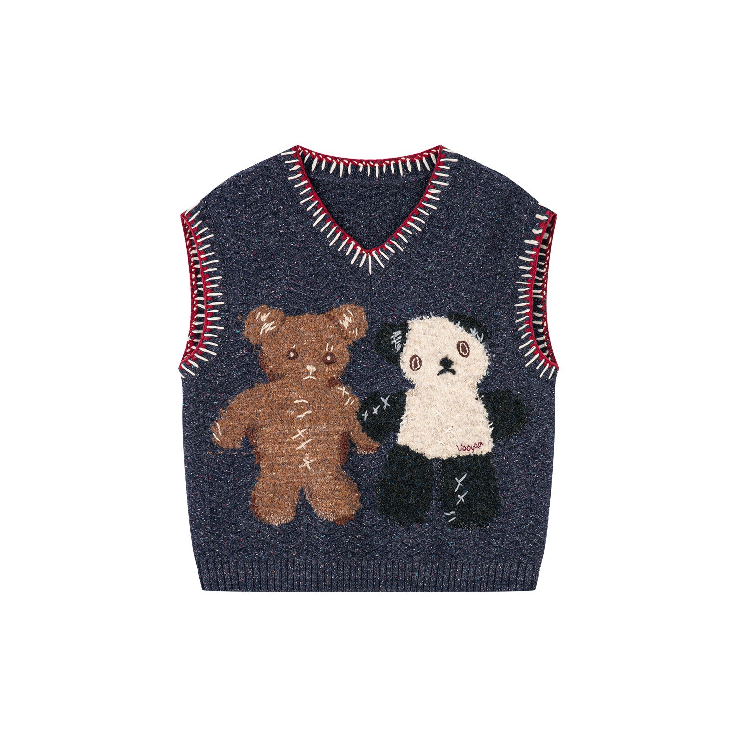 ''Panda and Bear" knitted v-neck sweater vest
