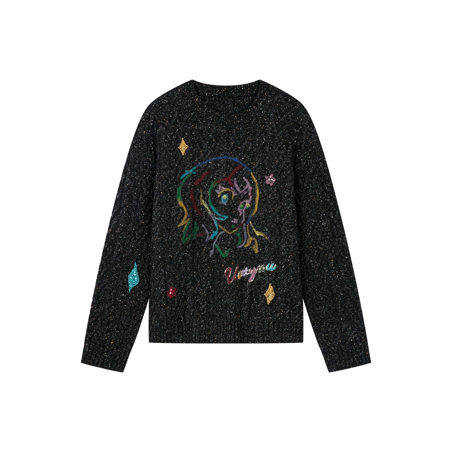 Graffiti anime girl sweater in dark grey