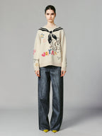 Graffiti trompe l'oeil sailor collar anime girl sweater