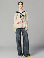 Graffiti trompe l'oeil sailor collar anime girl sweater