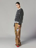 Exposed lining wool cardigan