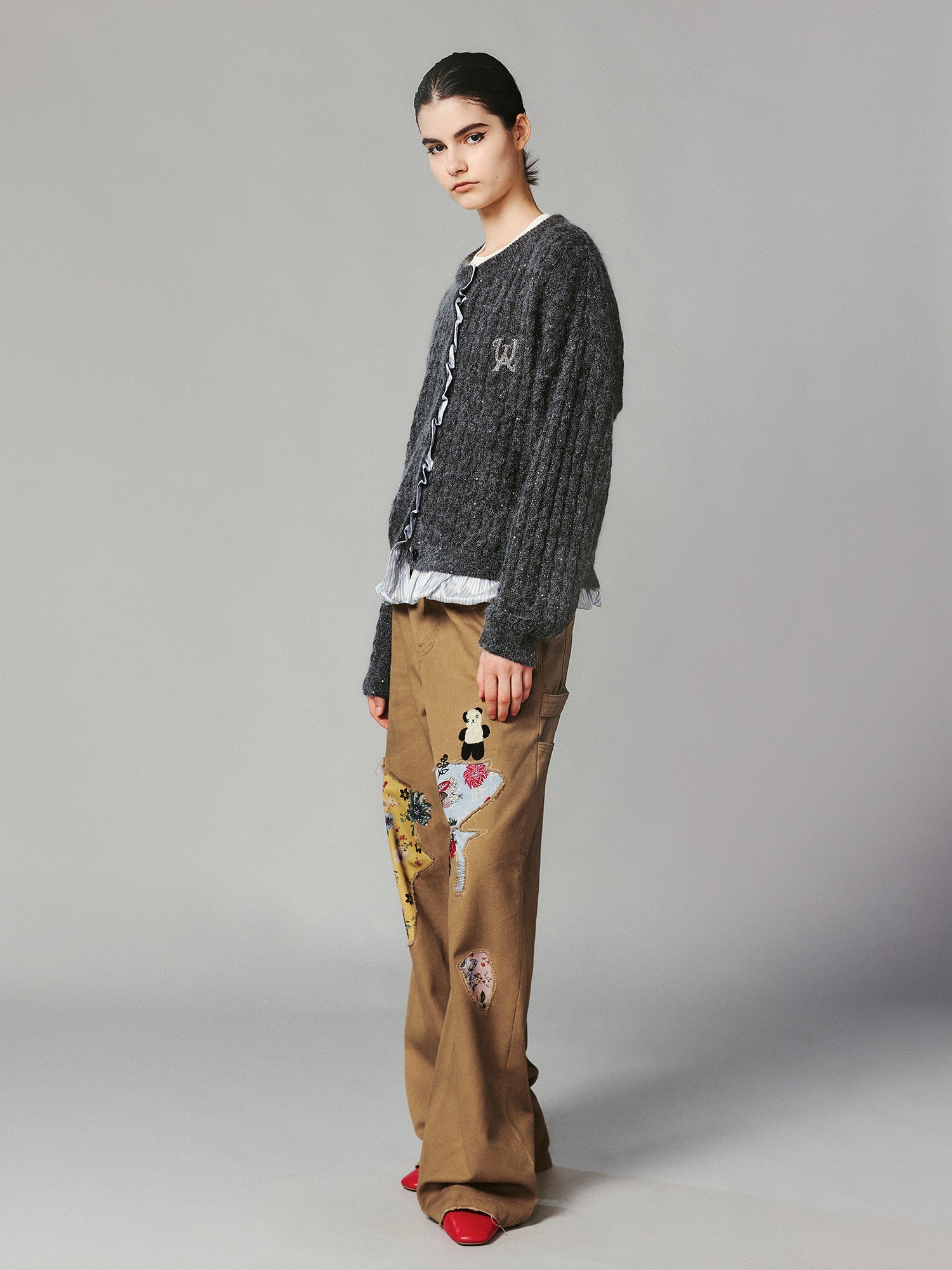 Exposed lining wool cardigan