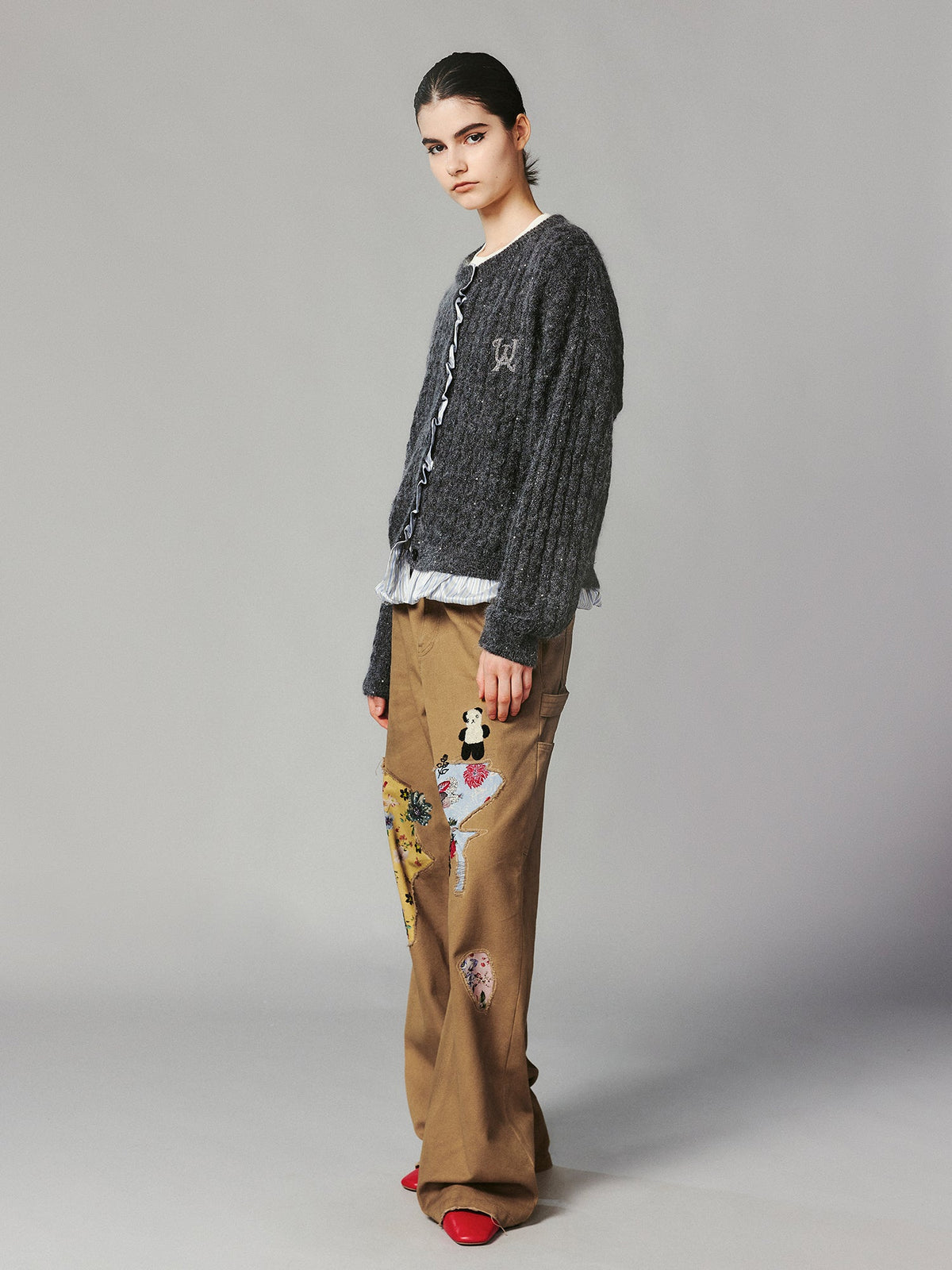 Exposed lining wool cardigan