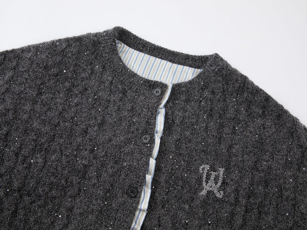 Exposed lining wool cardigan