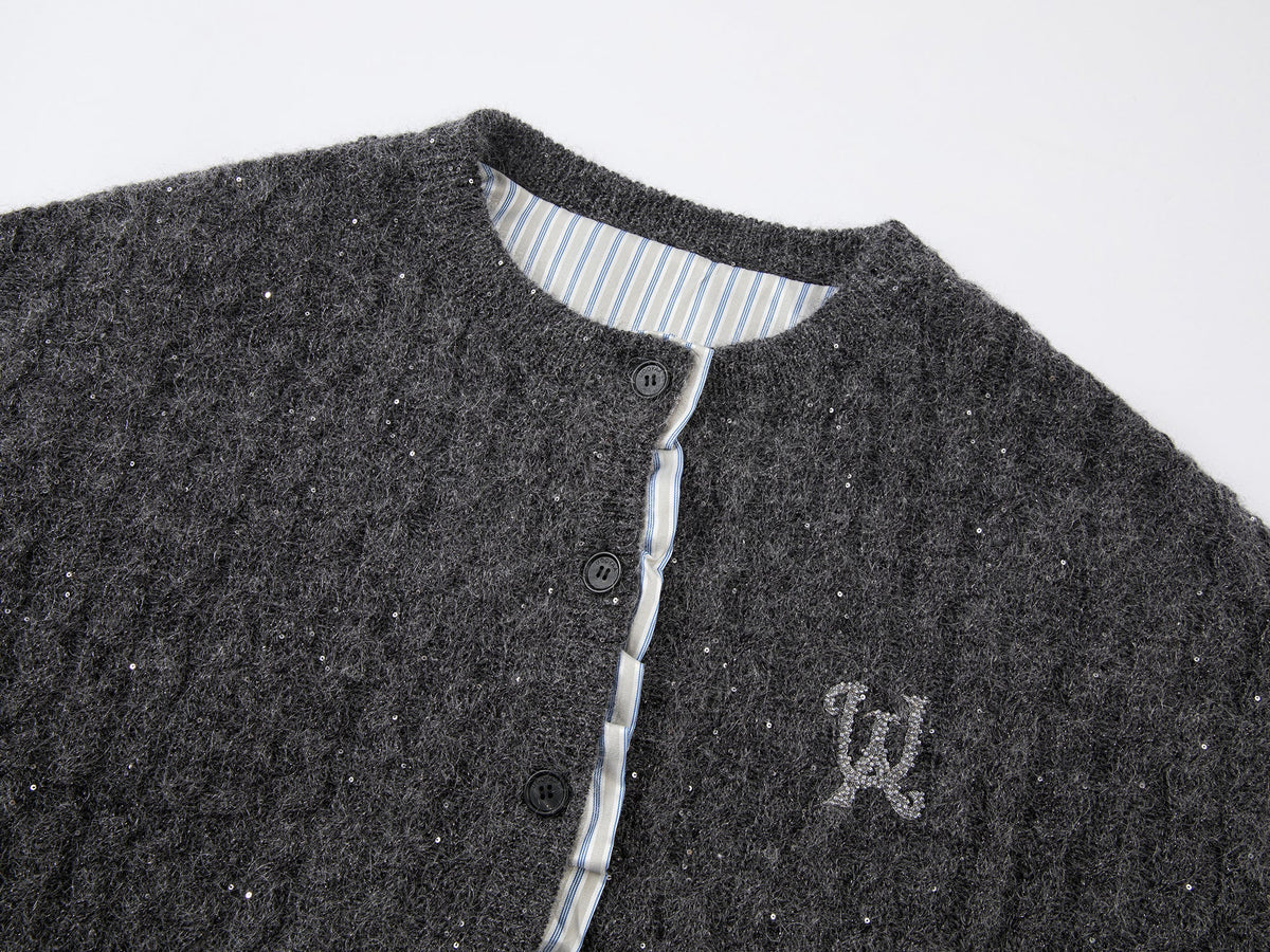 Exposed lining wool cardigan