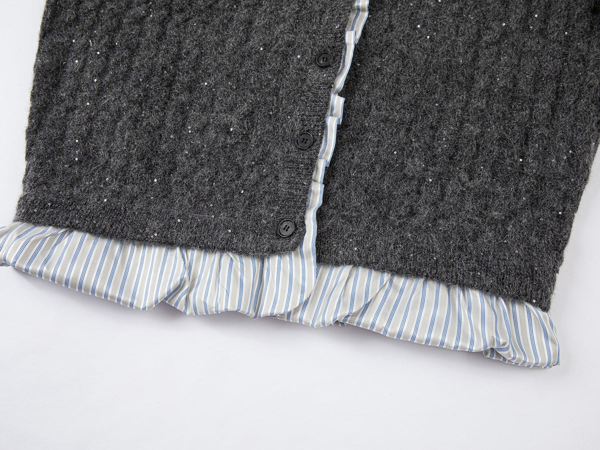 Exposed lining wool cardigan