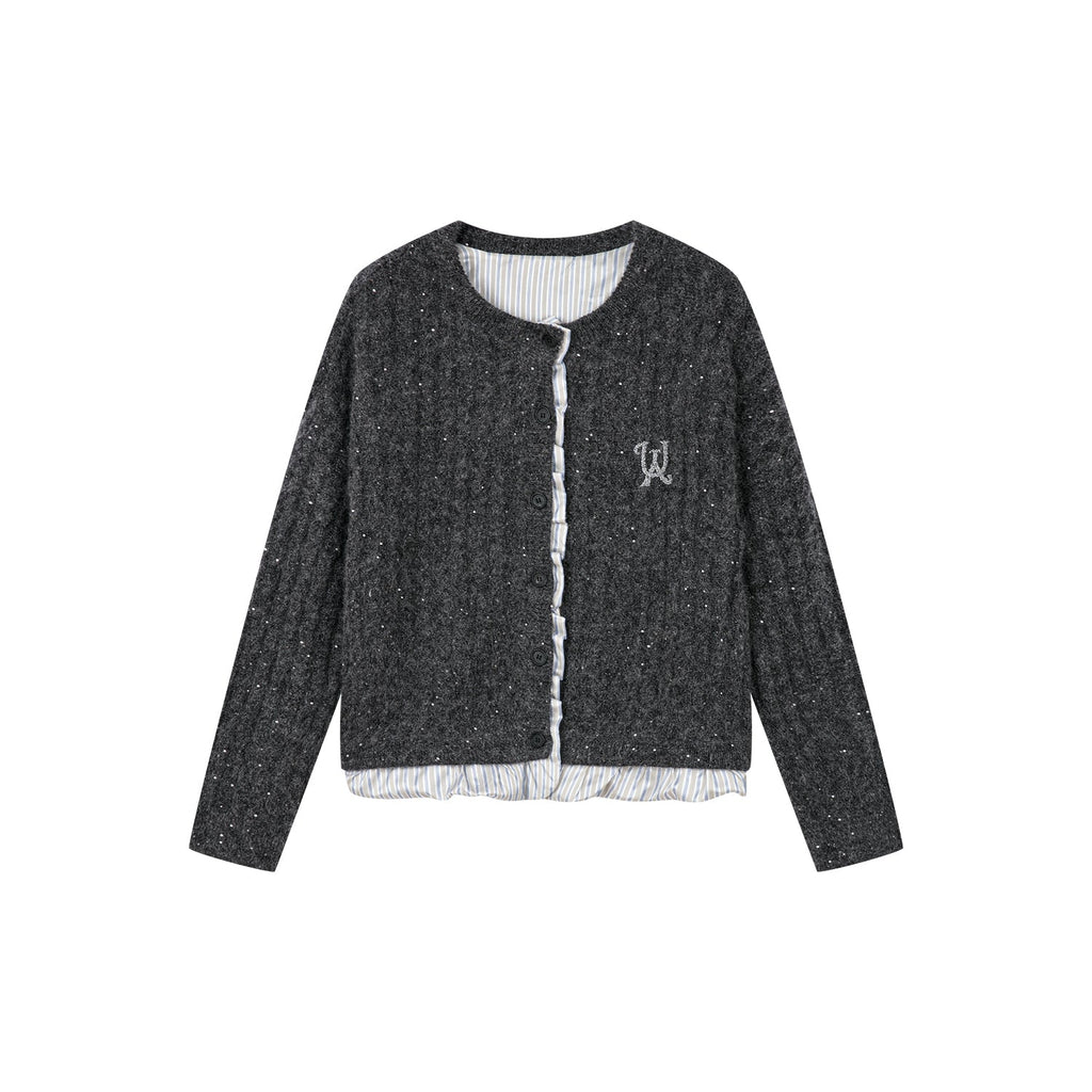 Exposed lining wool cardigan