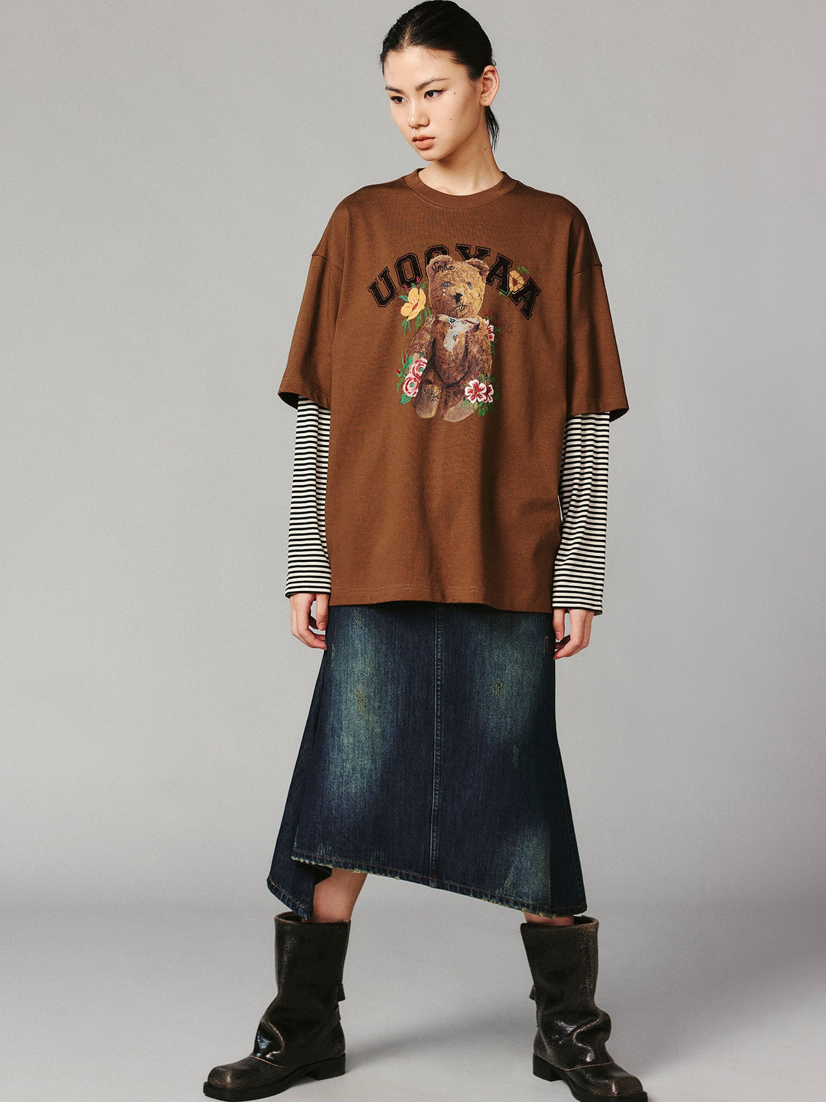 Double layered long-sleeve t-shirt with bear