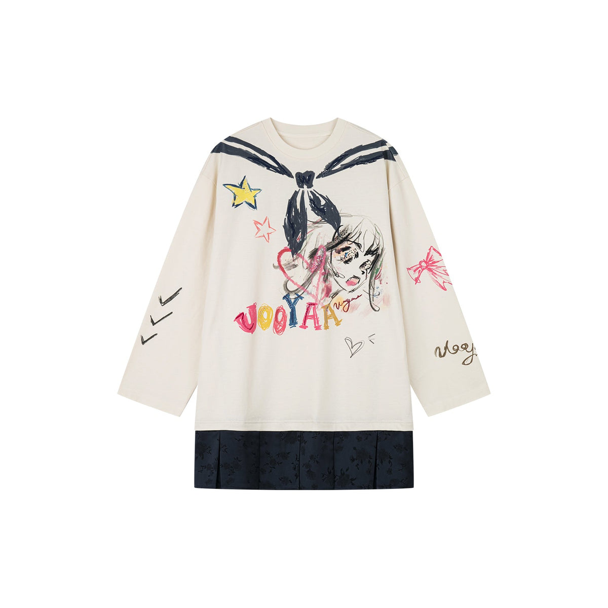 Graffiti trompe l'oeil sailor anime girl long-sleeve dress