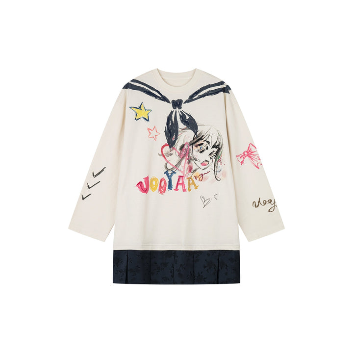 【2000archives】24SS SAILOR TROMPE L'OEIL DRESS (GREY) Graffiti trompe l'oeil sailor anime girl long-sleeve dress