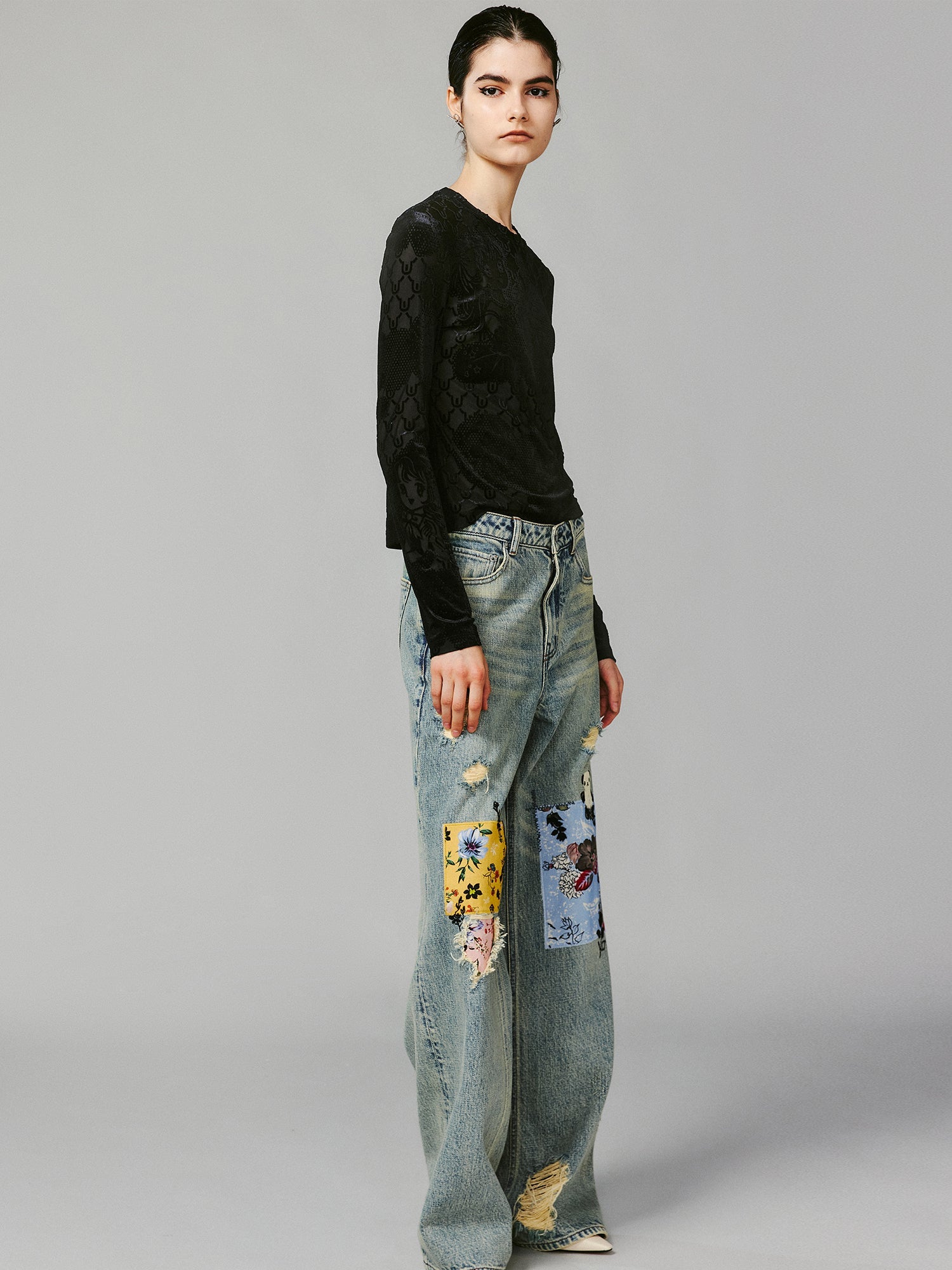 Artistic patchwork jeans