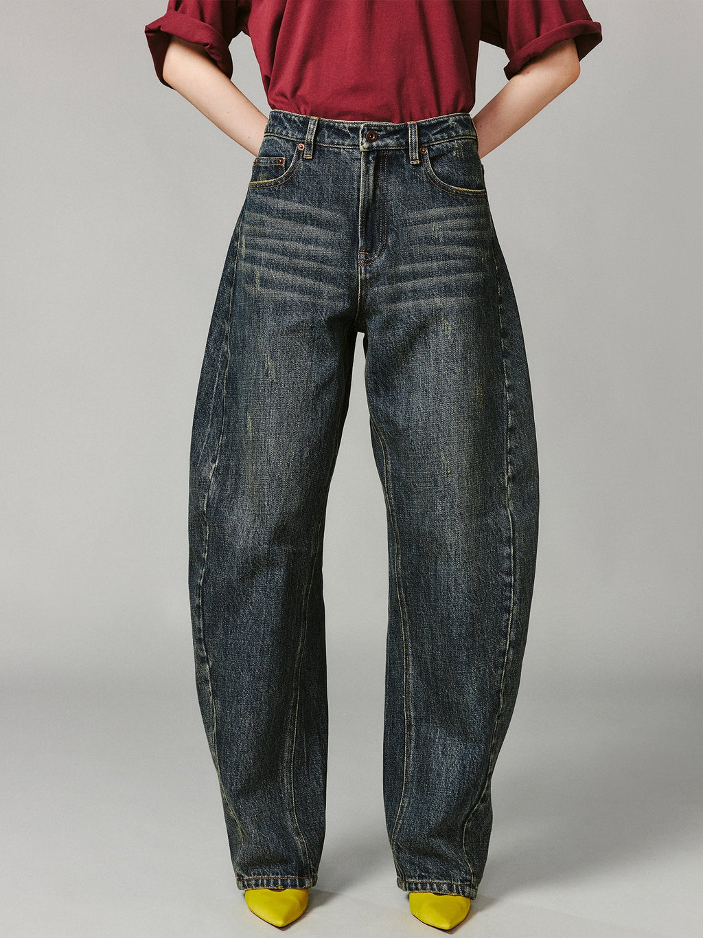 Washed curved blade jeans